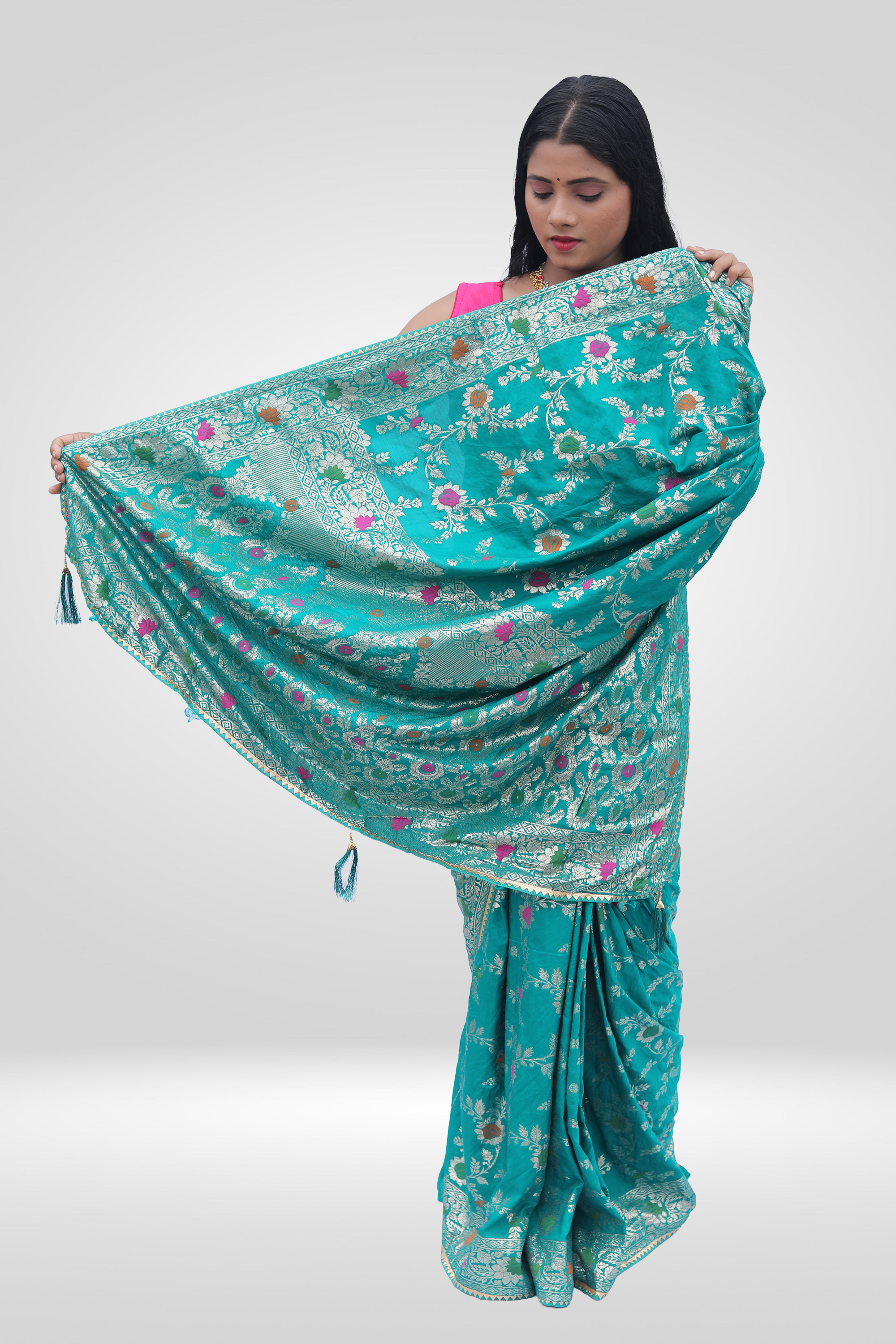 Aqua Bloom Banarasi Saree