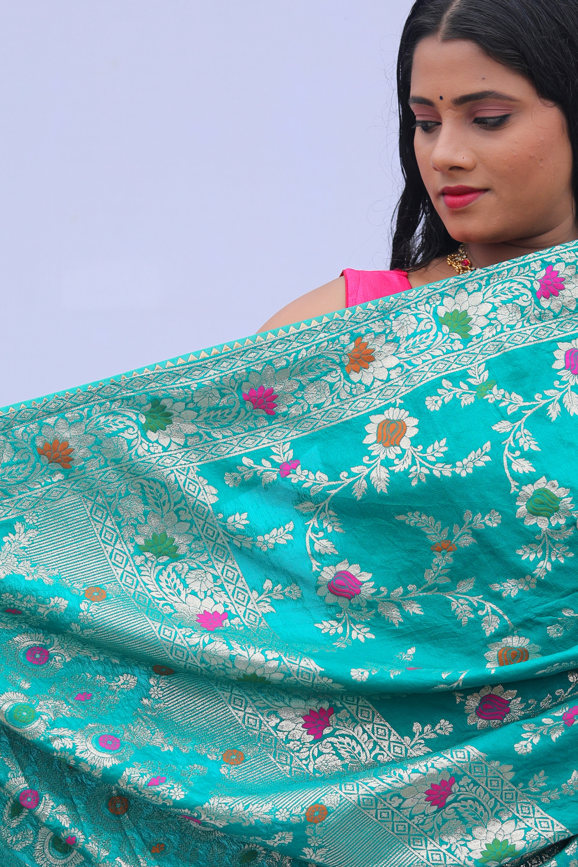 Aqua Bloom Banarasi Saree