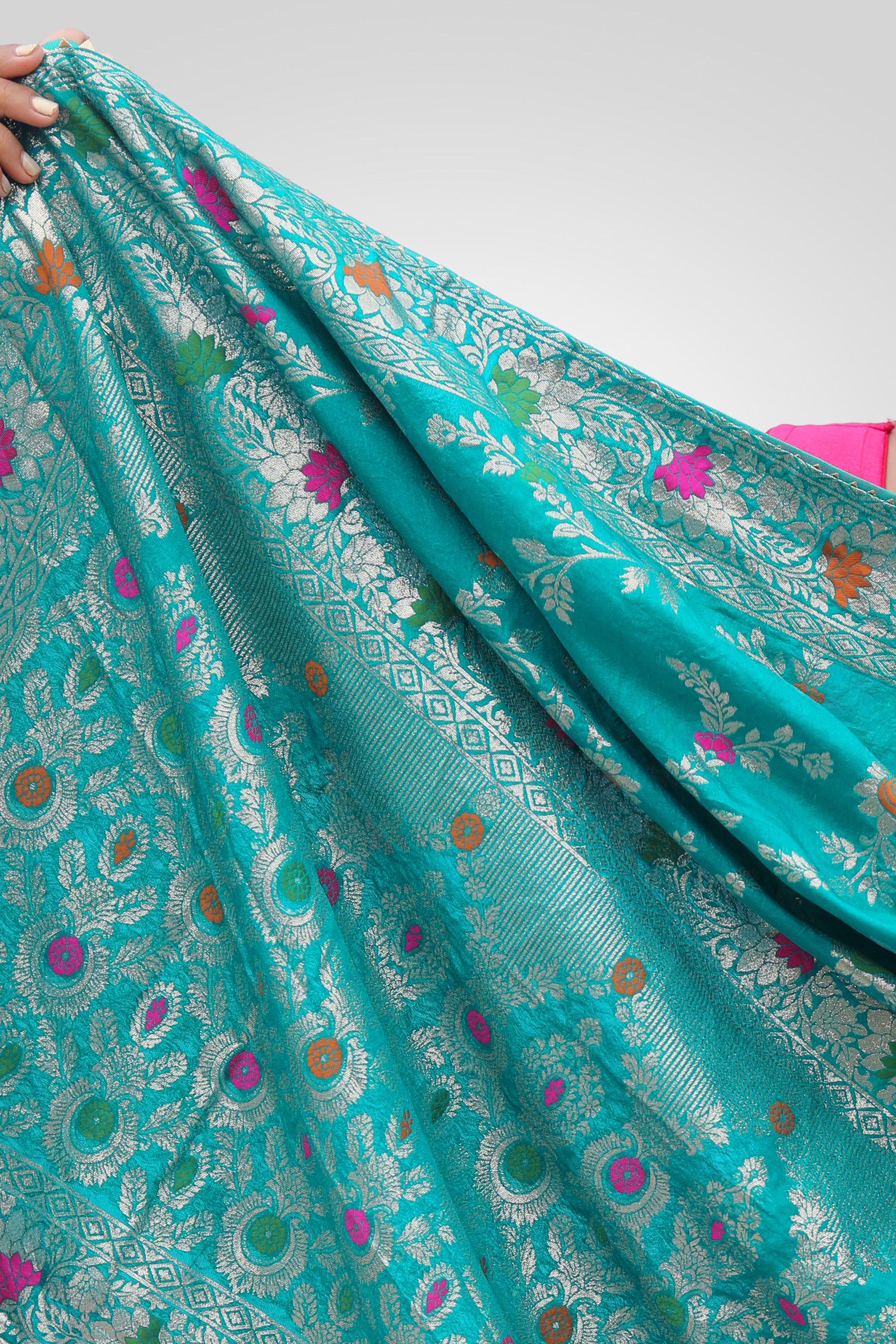 Aqua Bloom Banarasi Saree