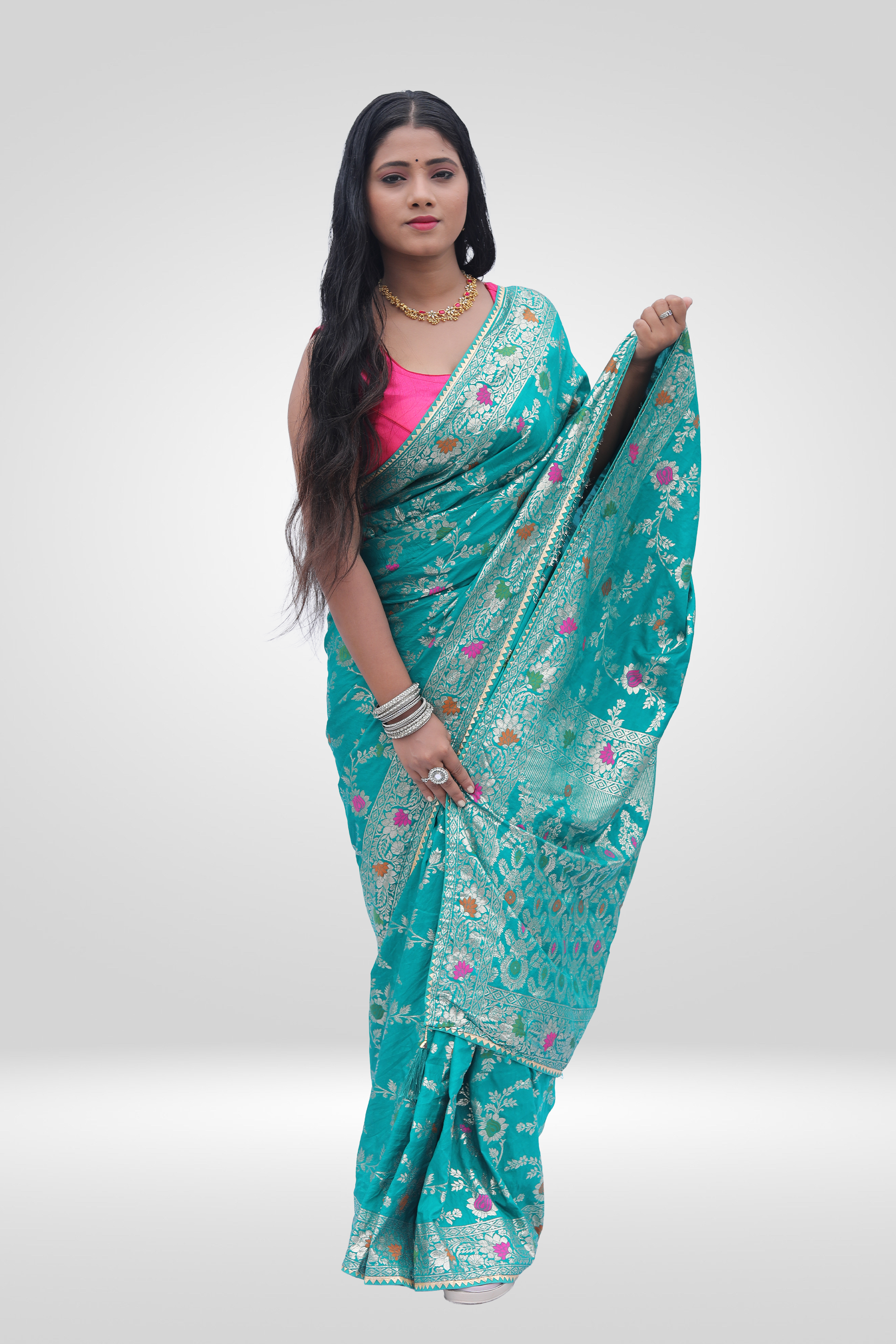 Aqua Bloom Banarasi Saree