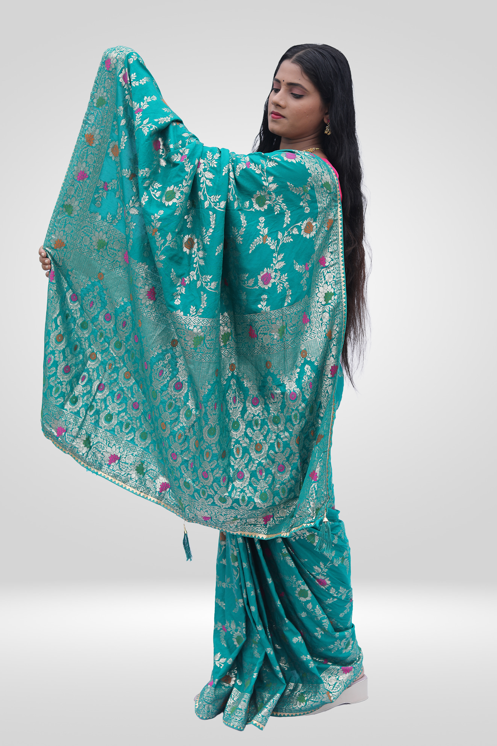 Aqua Bloom Banarasi Saree