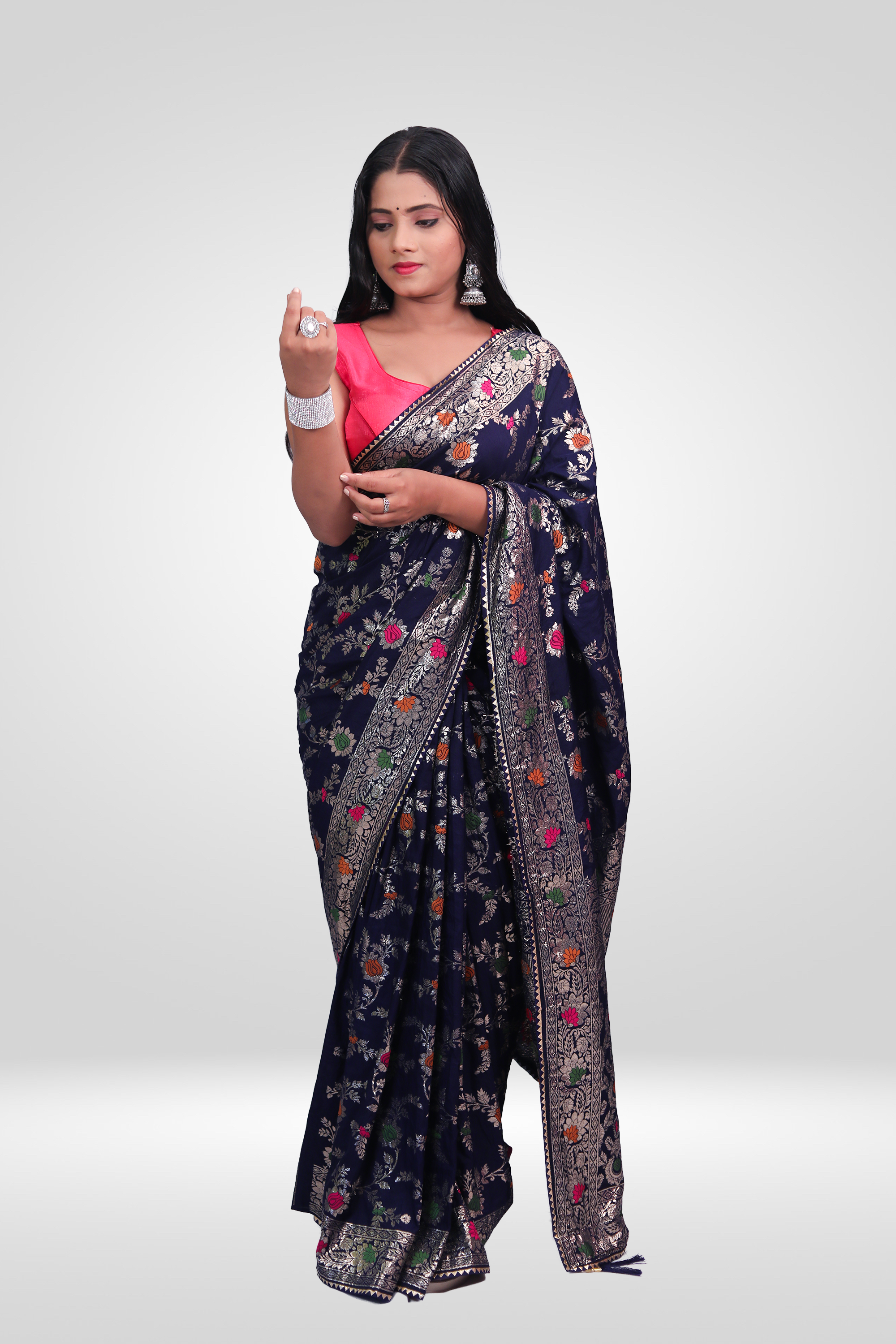 Midnight Bloom Banarasi Saree