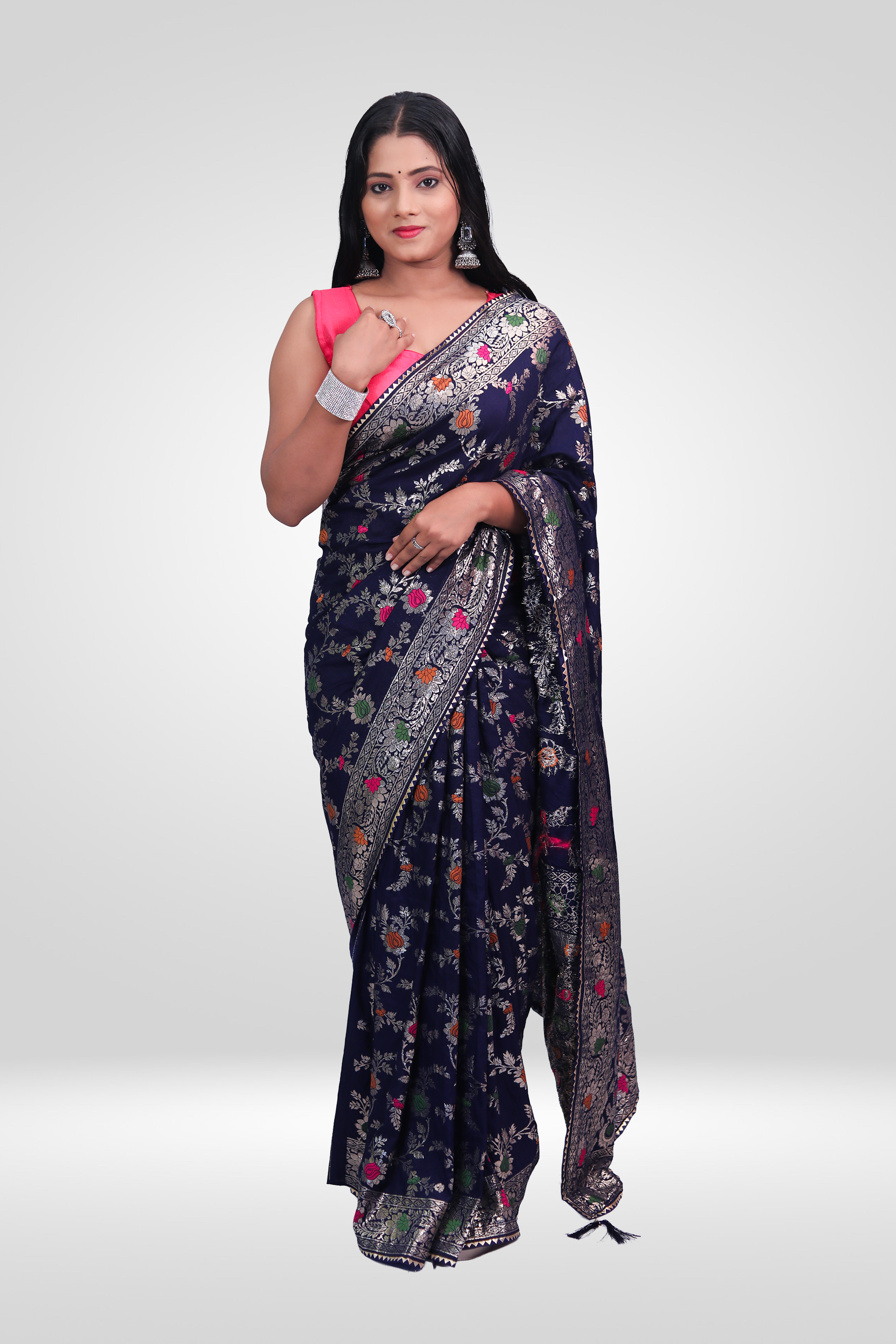 Midnight Bloom Banarasi Saree
