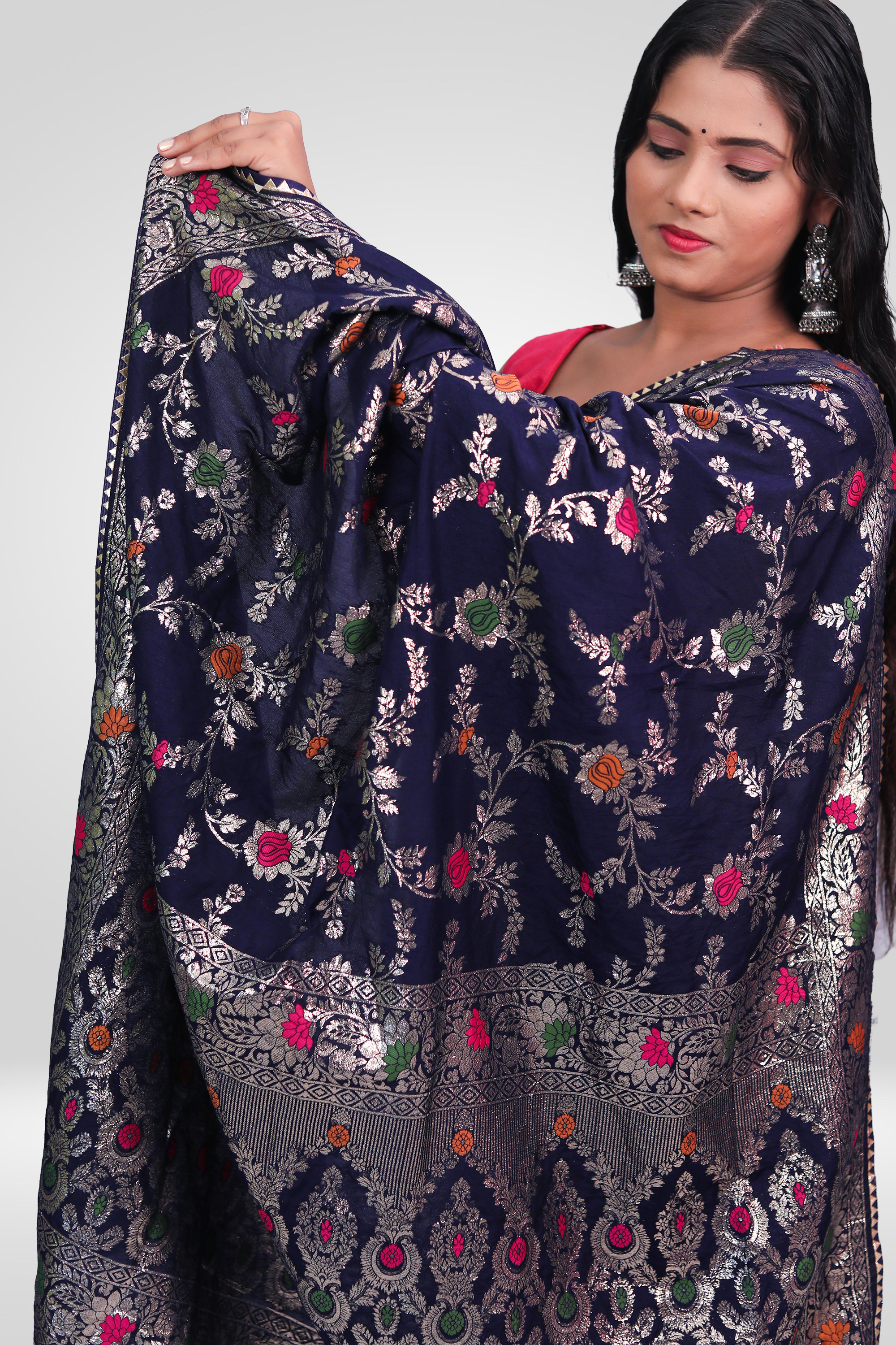 Midnight Bloom Banarasi Saree