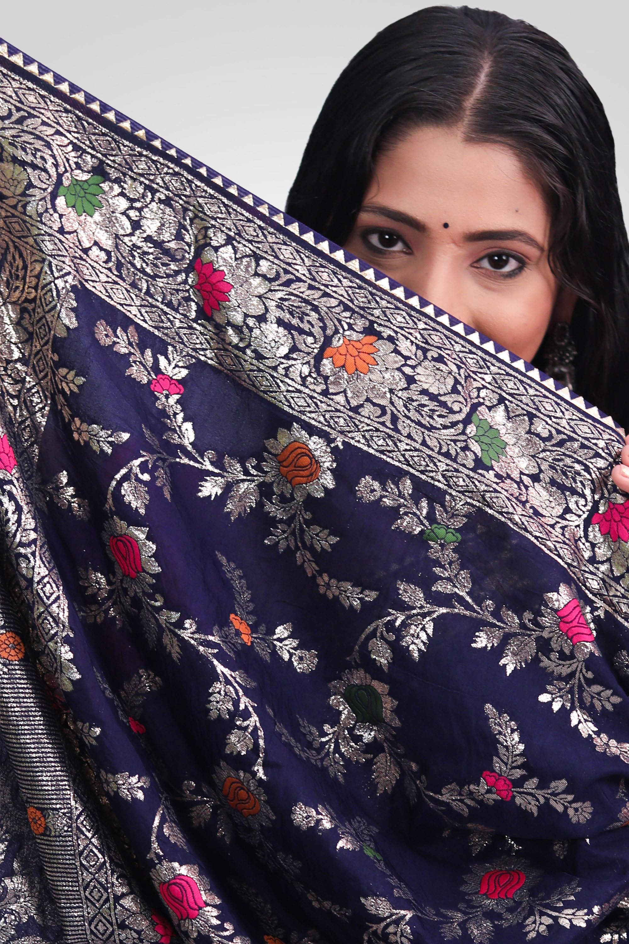 Midnight Bloom Banarasi Saree
