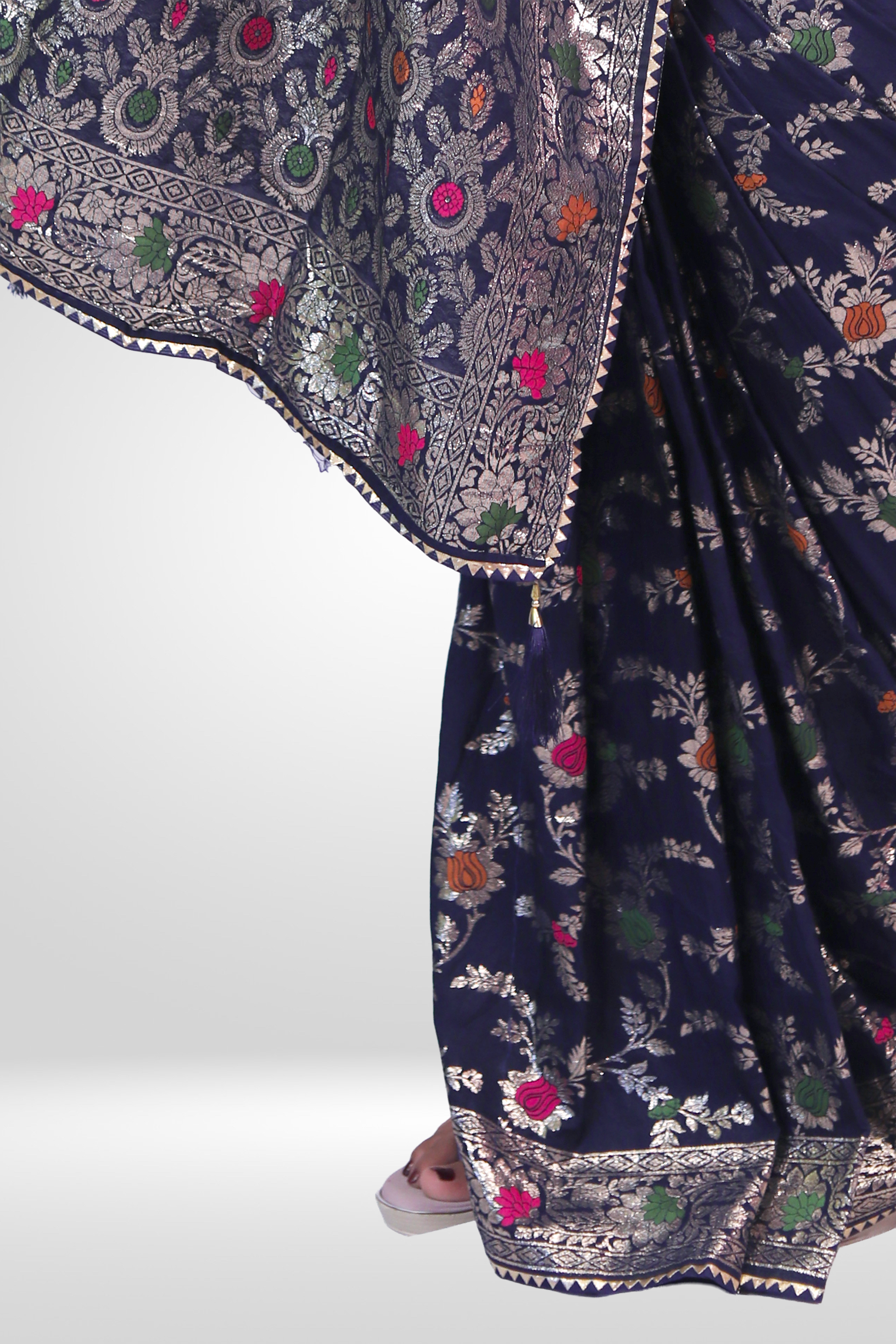 Midnight Bloom Banarasi Saree