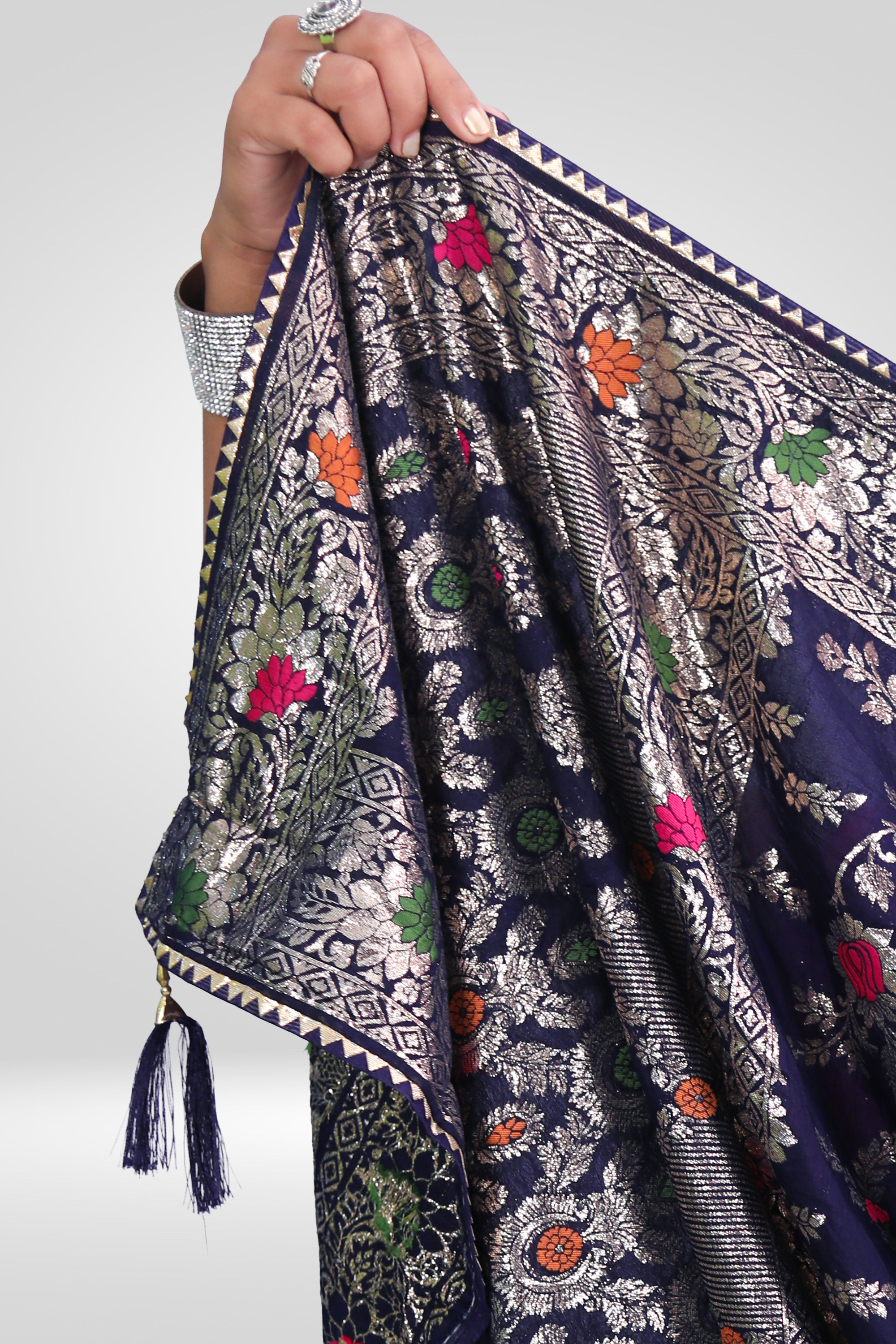 Midnight Bloom Banarasi Saree