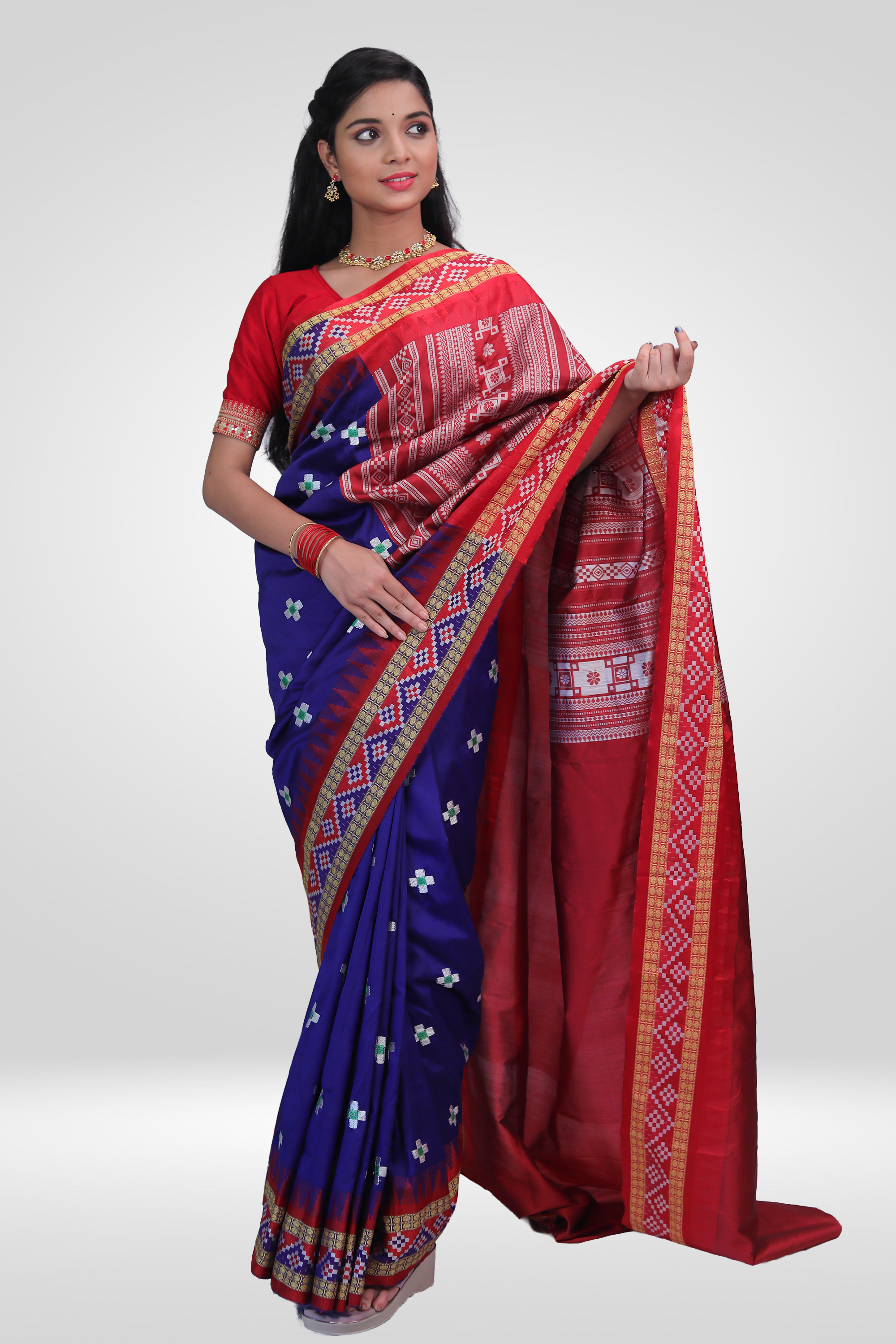 Royal Blue Bomkai Silk Saree