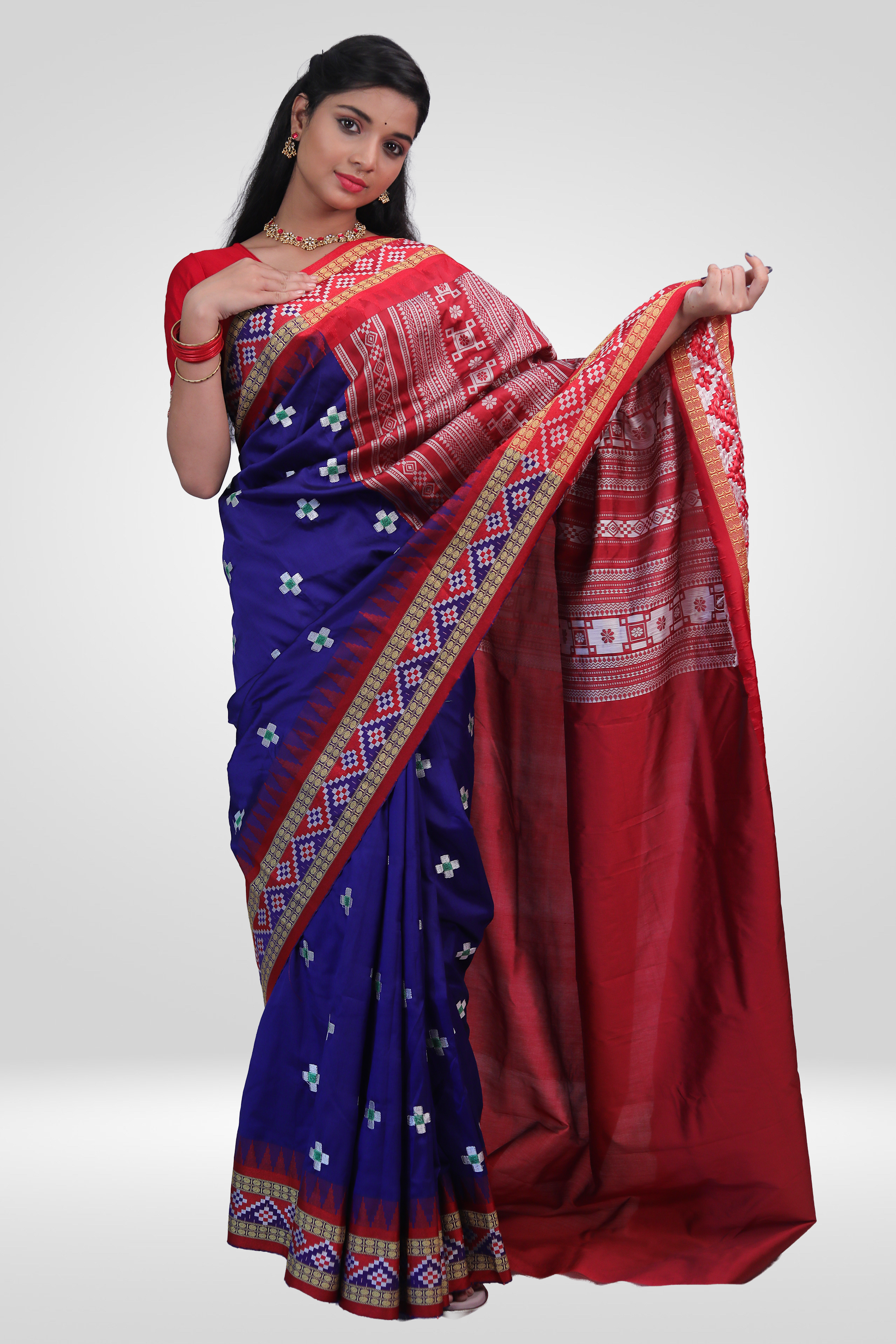 Royal Blue Bomkai Silk Saree