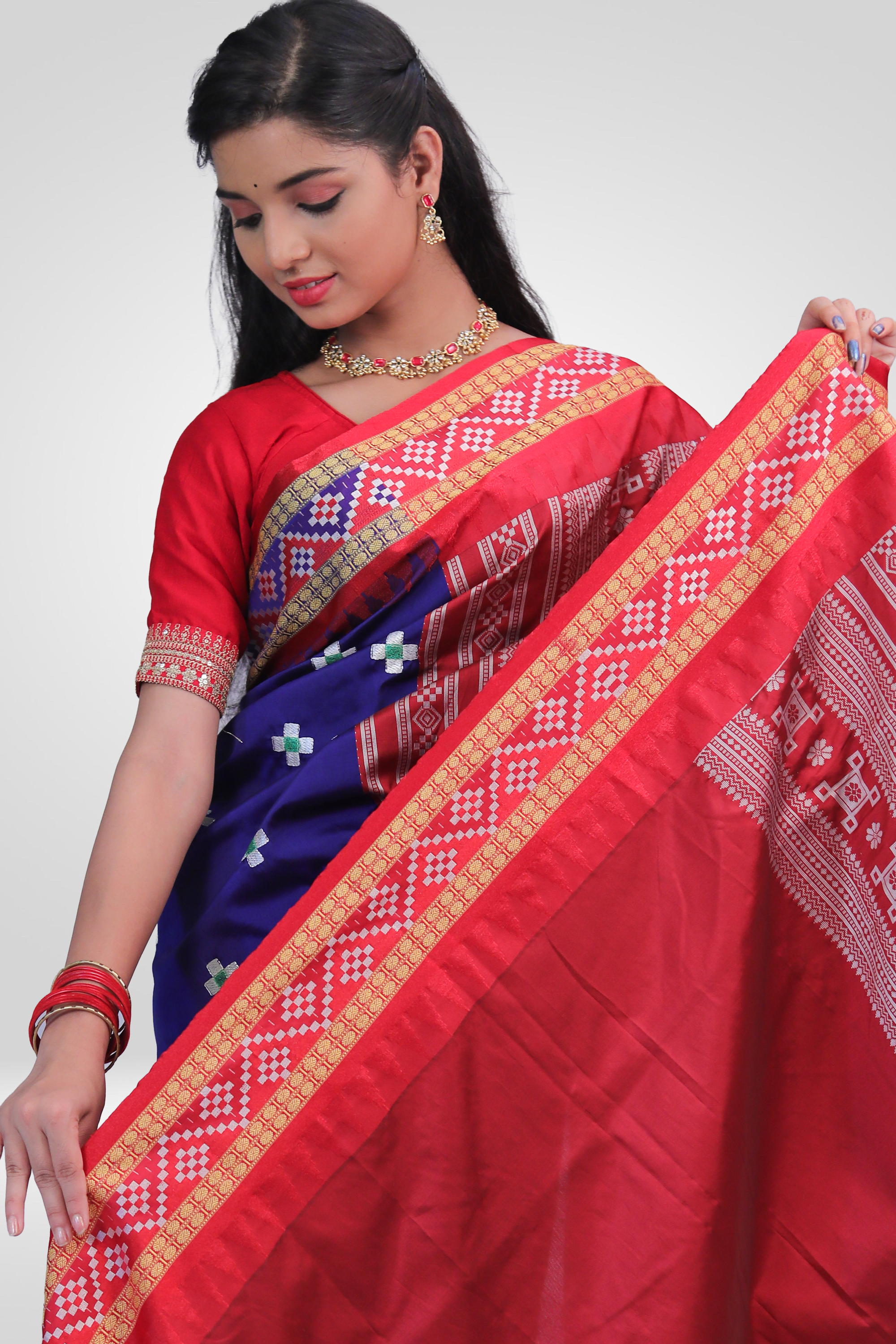 Royal Blue Bomkai Silk Saree