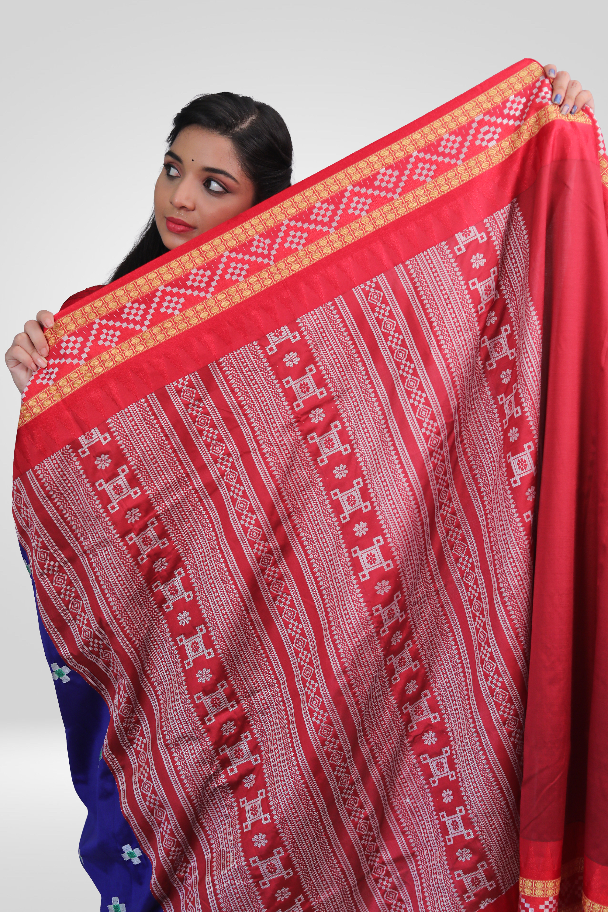 Royal Blue Bomkai Silk Saree