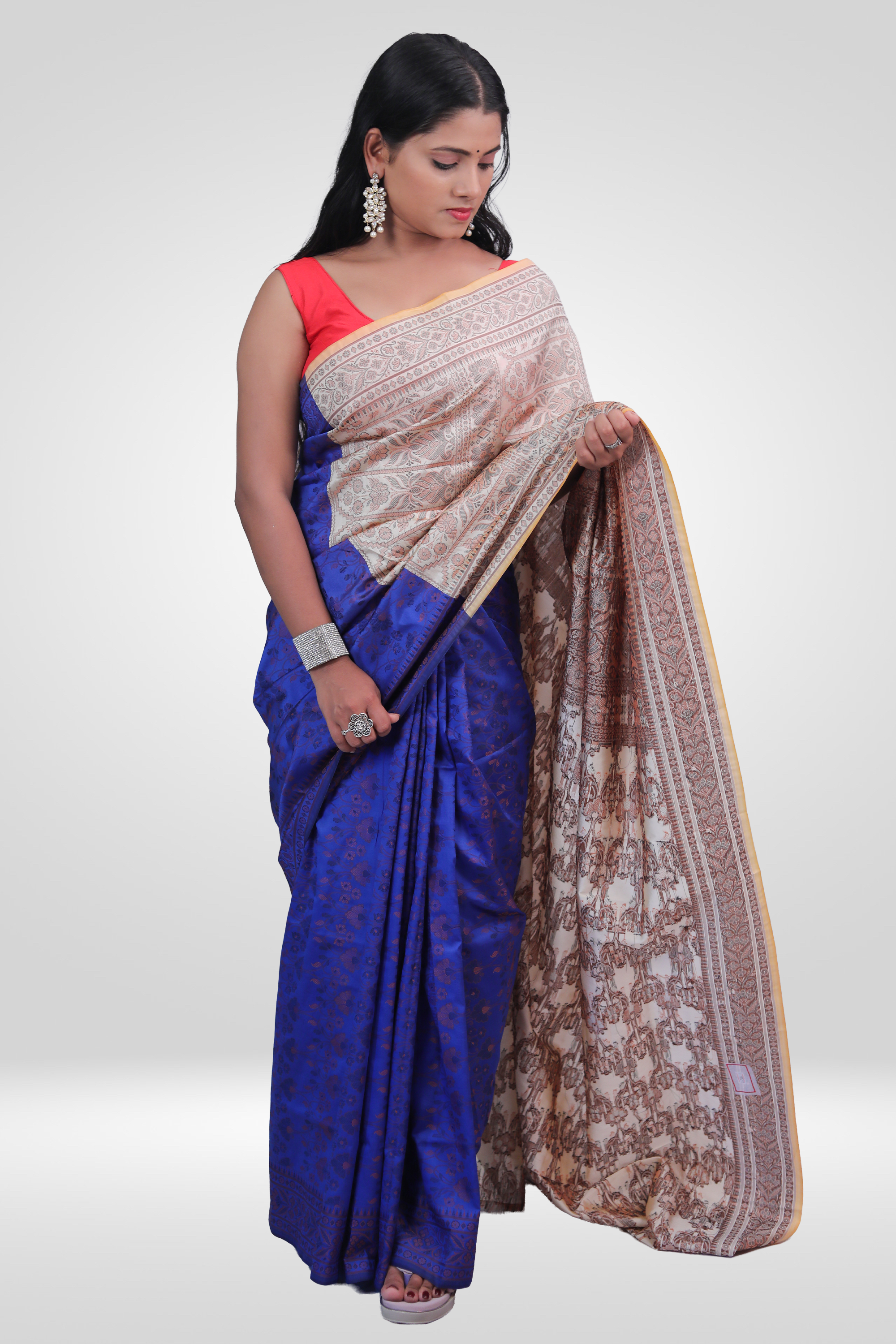 Royal Blue Kalamkari Saree