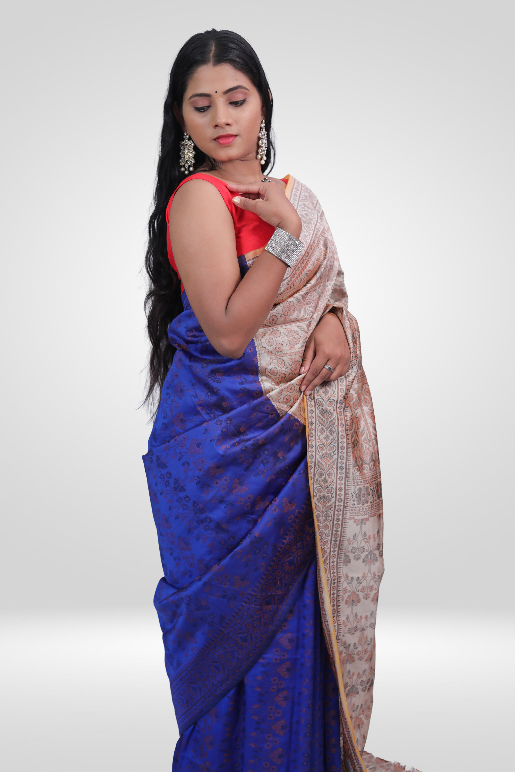 Royal Blue Kalamkari Saree