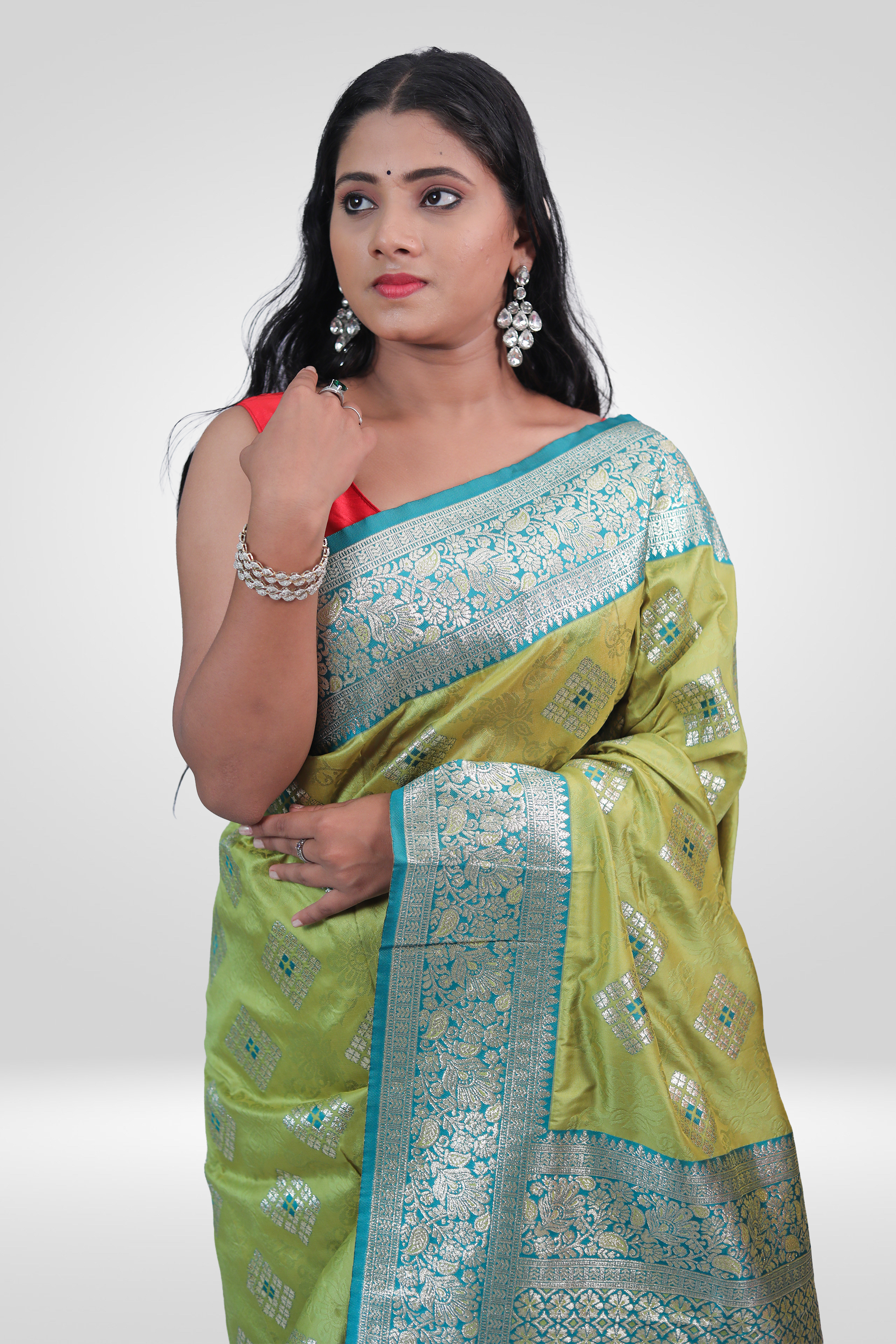 Olive Green Banarasi Saree
