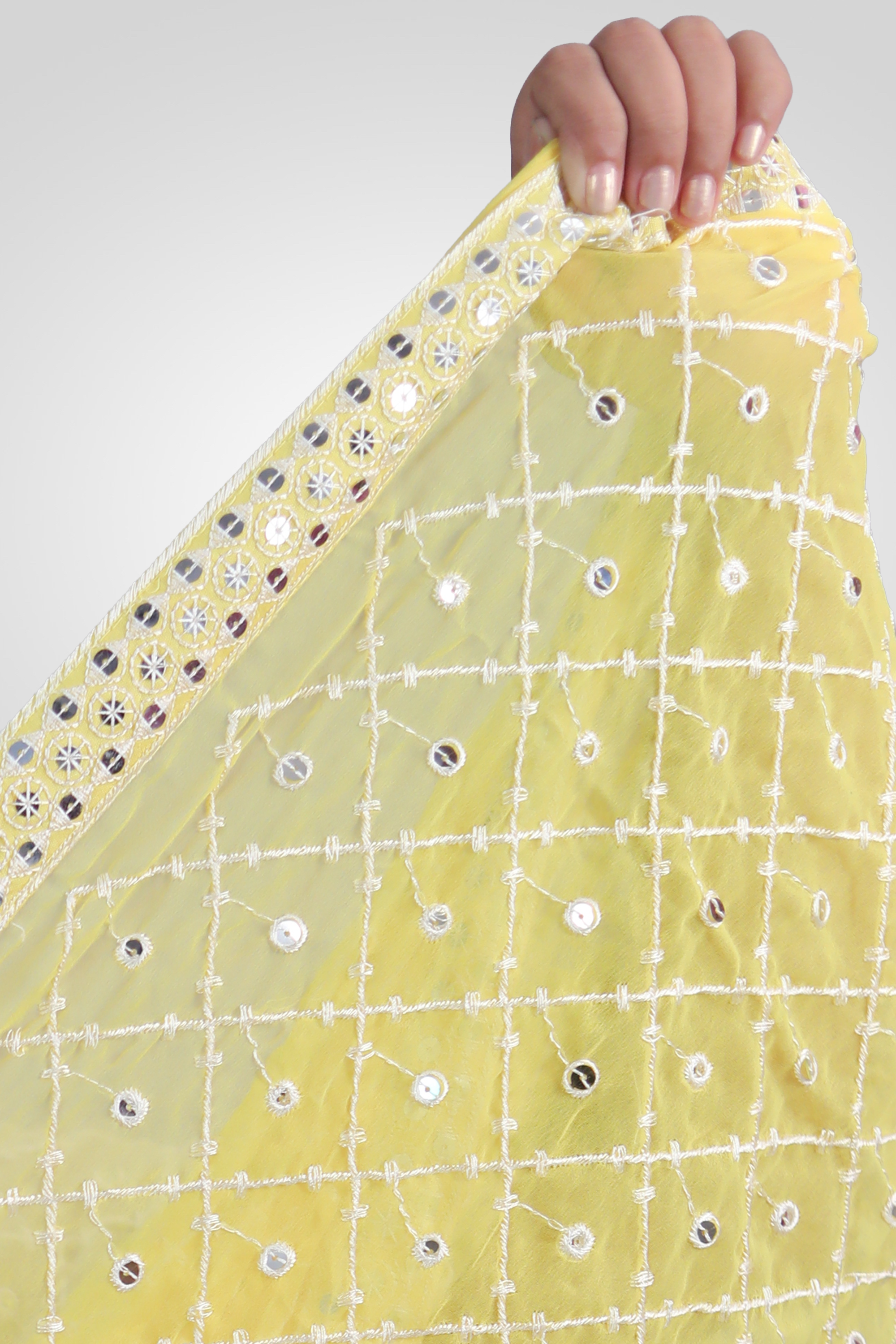 Lemon Pearl Mirrorwork Saree