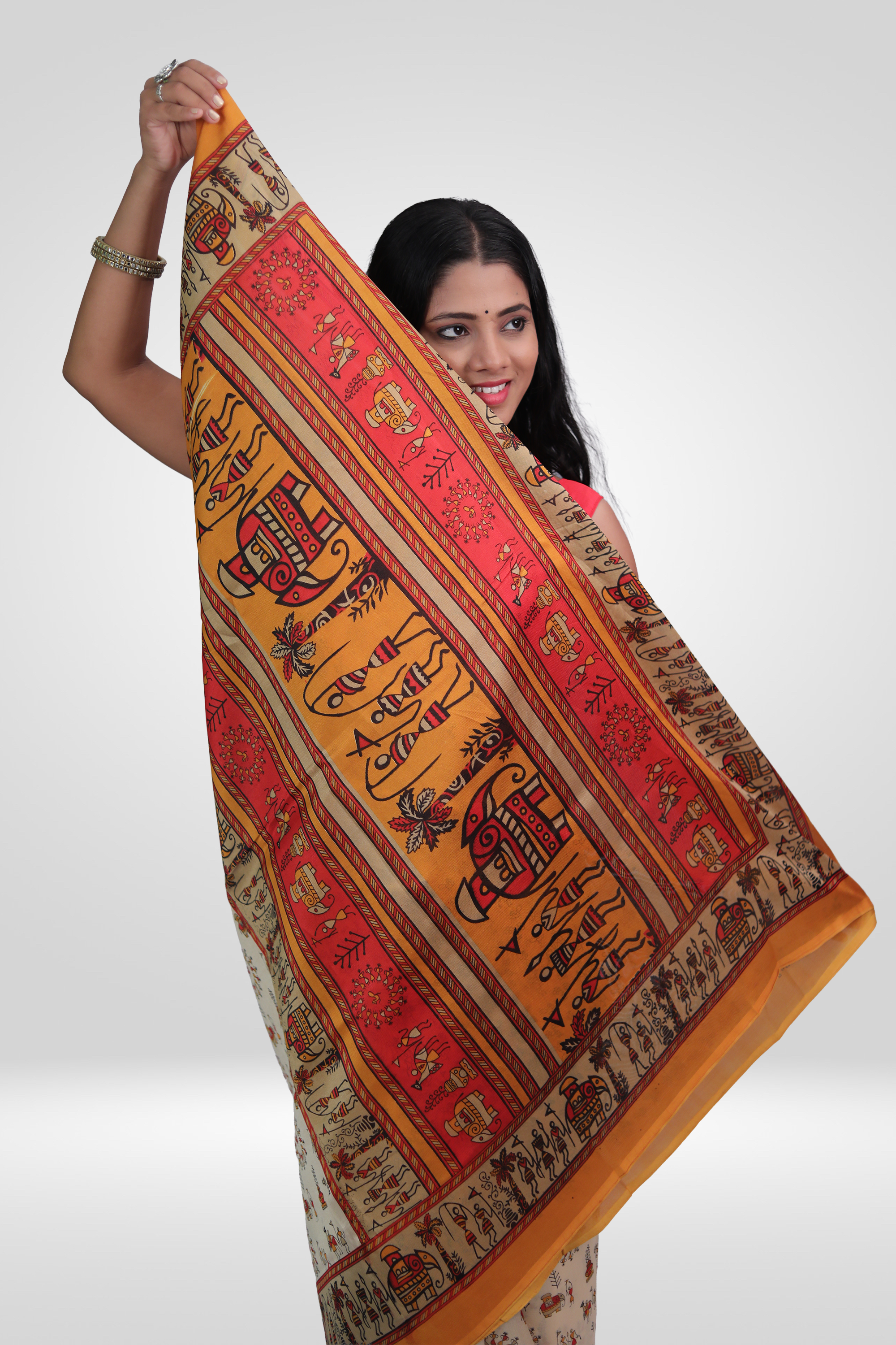 Tribal Rangoli Art Silk Saree
