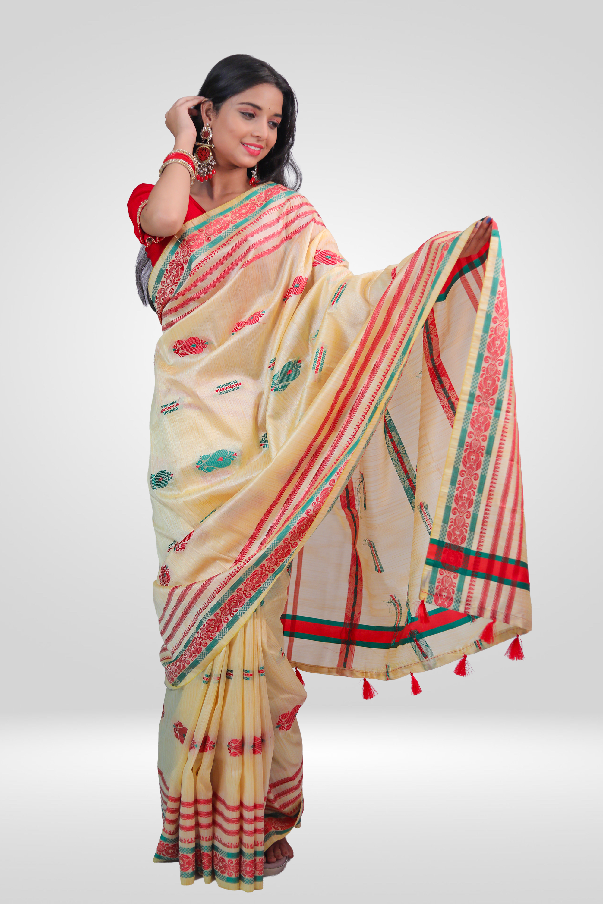 Ivory Roja Assamese Saree