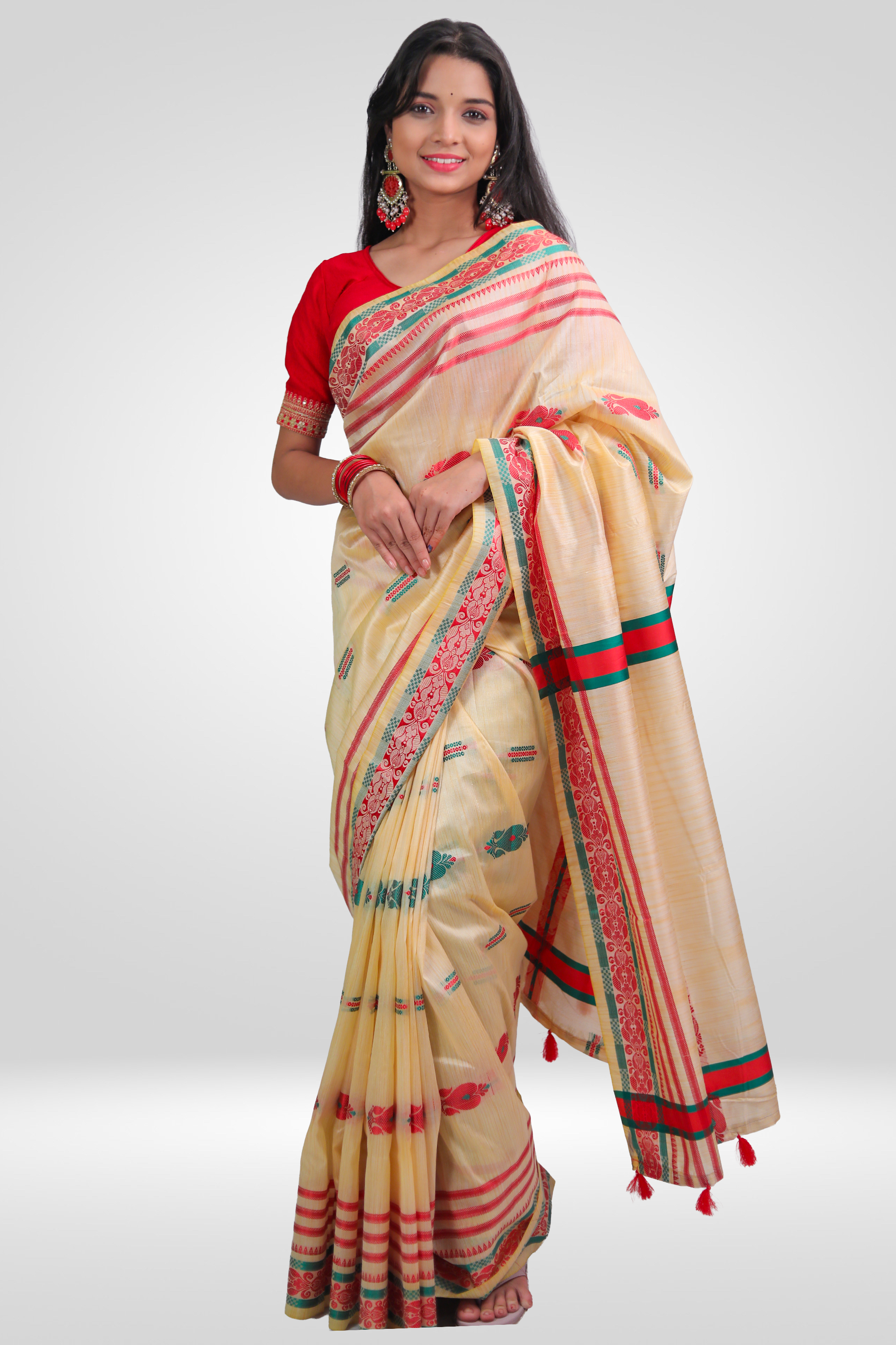 Ivory Roja Assamese Saree