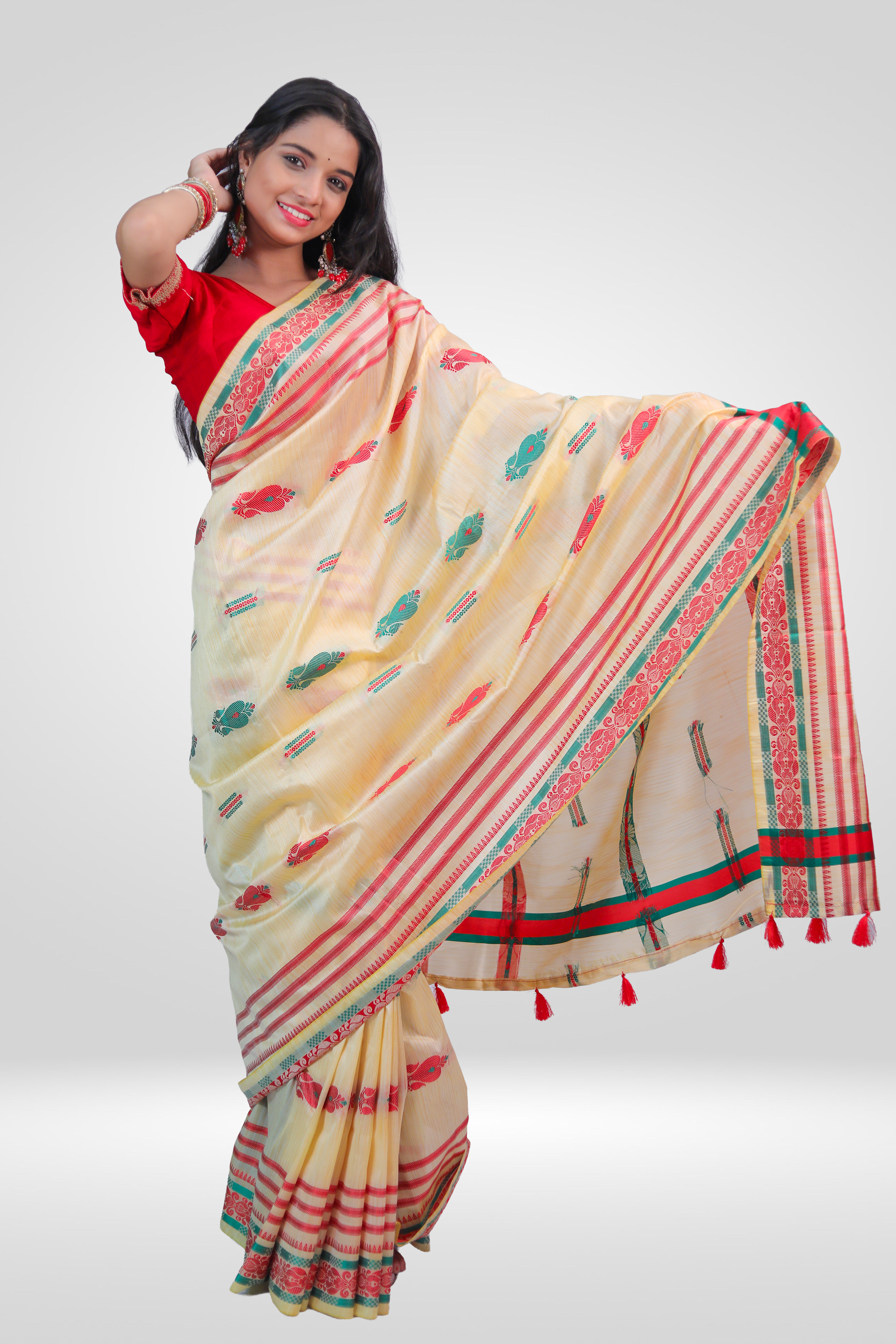 Ivory Roja Assamese Saree