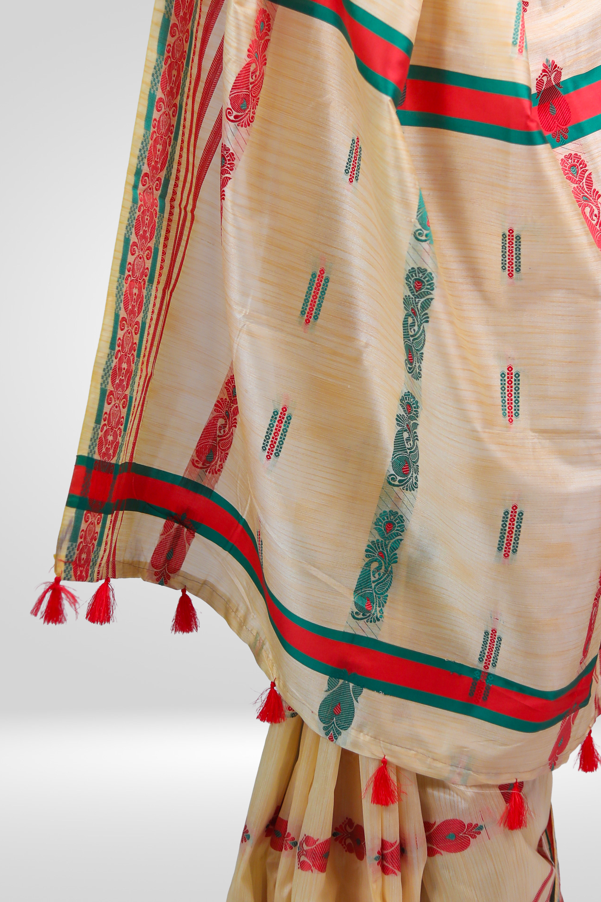 Ivory Roja Assamese Saree