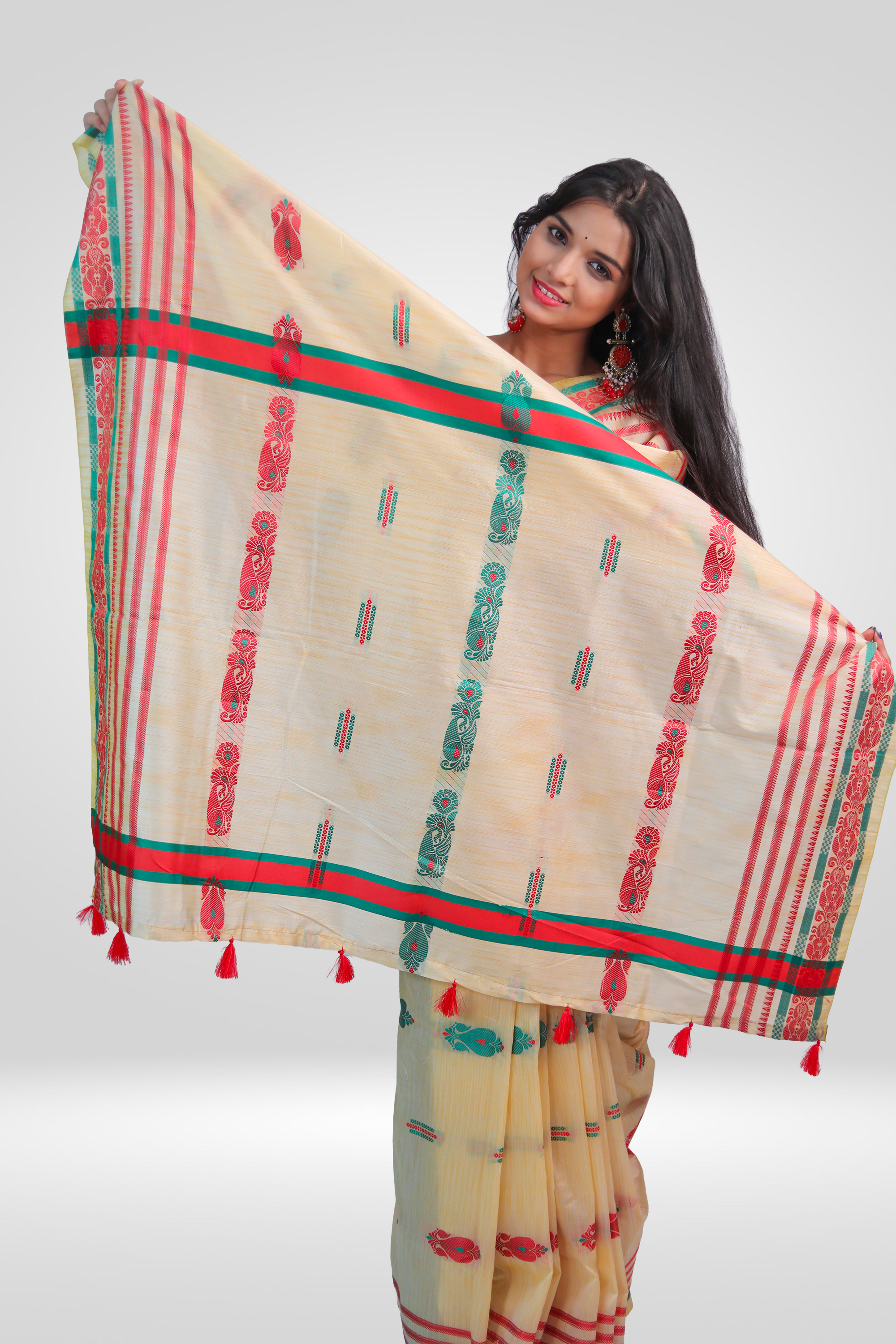 Ivory Roja Assamese Saree