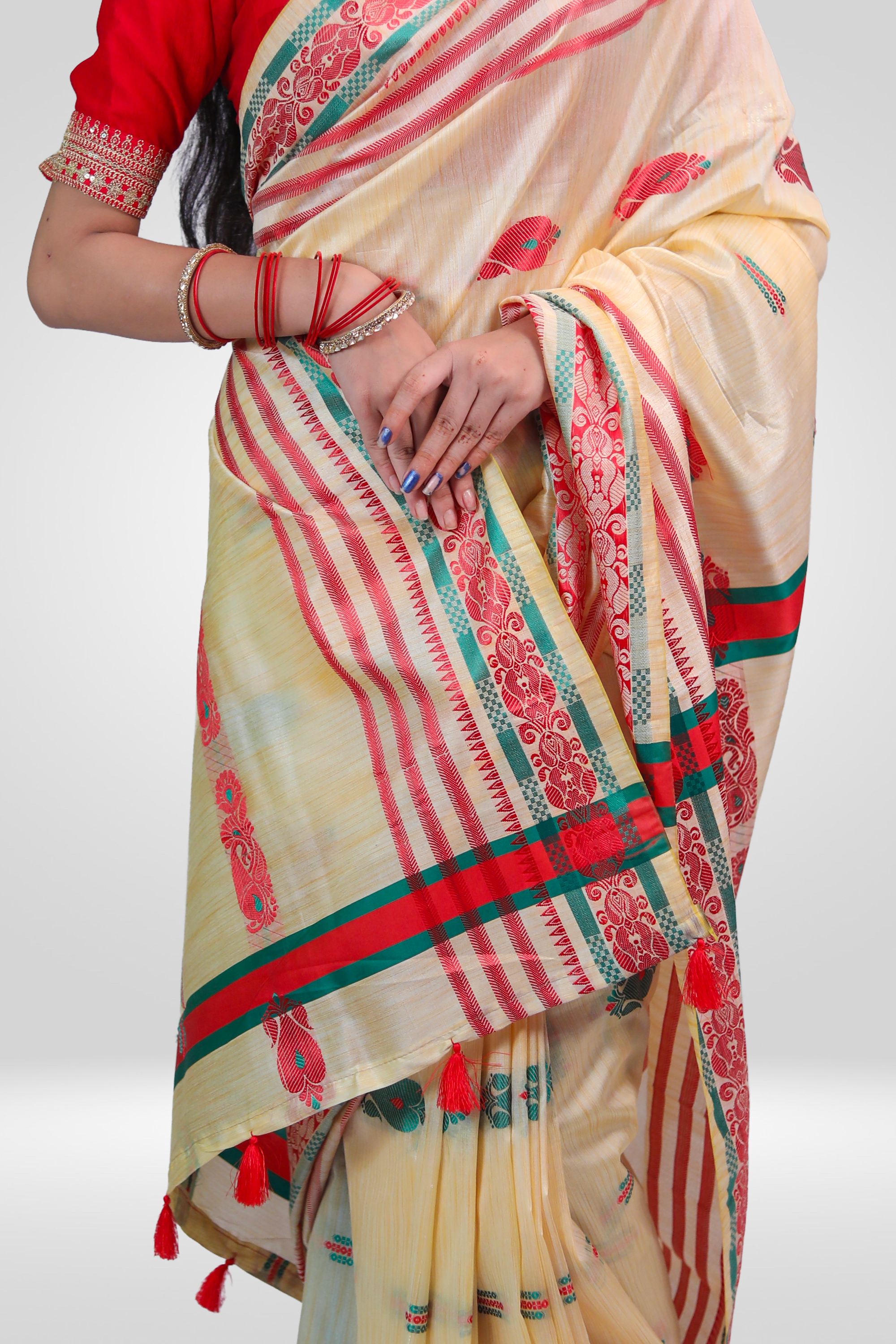 Ivory Roja Assamese Saree
