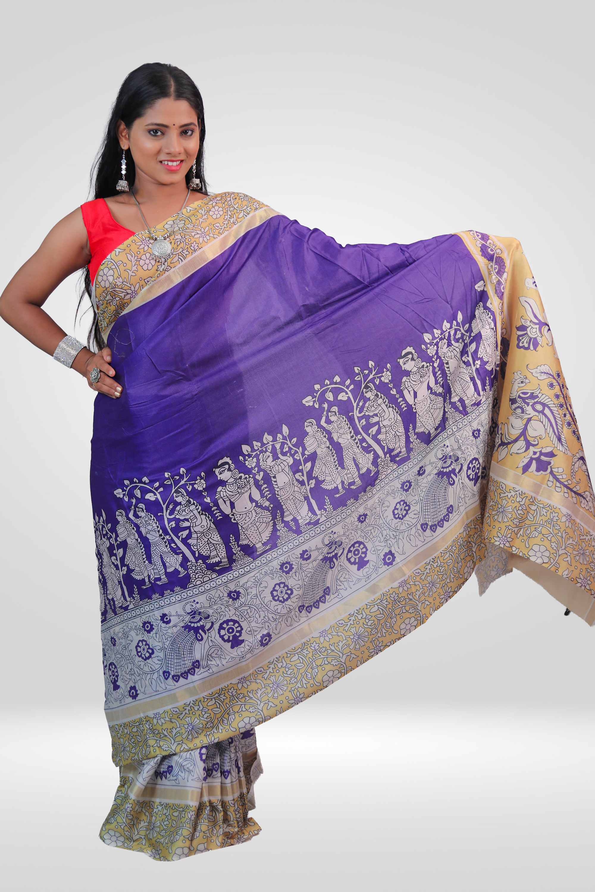 Royal Vrindavan Kalamkari Saree