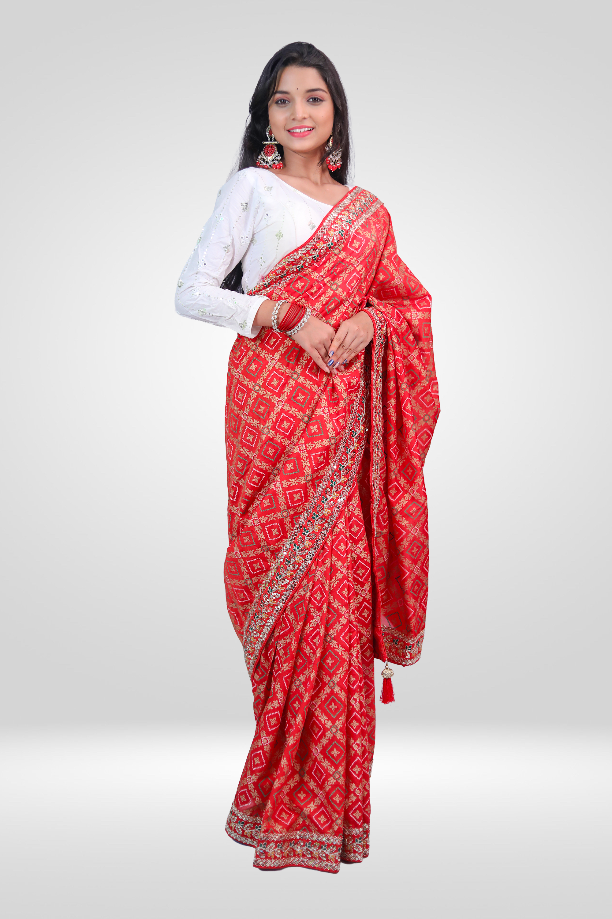 Rangrez Mirror Bandhani Saree