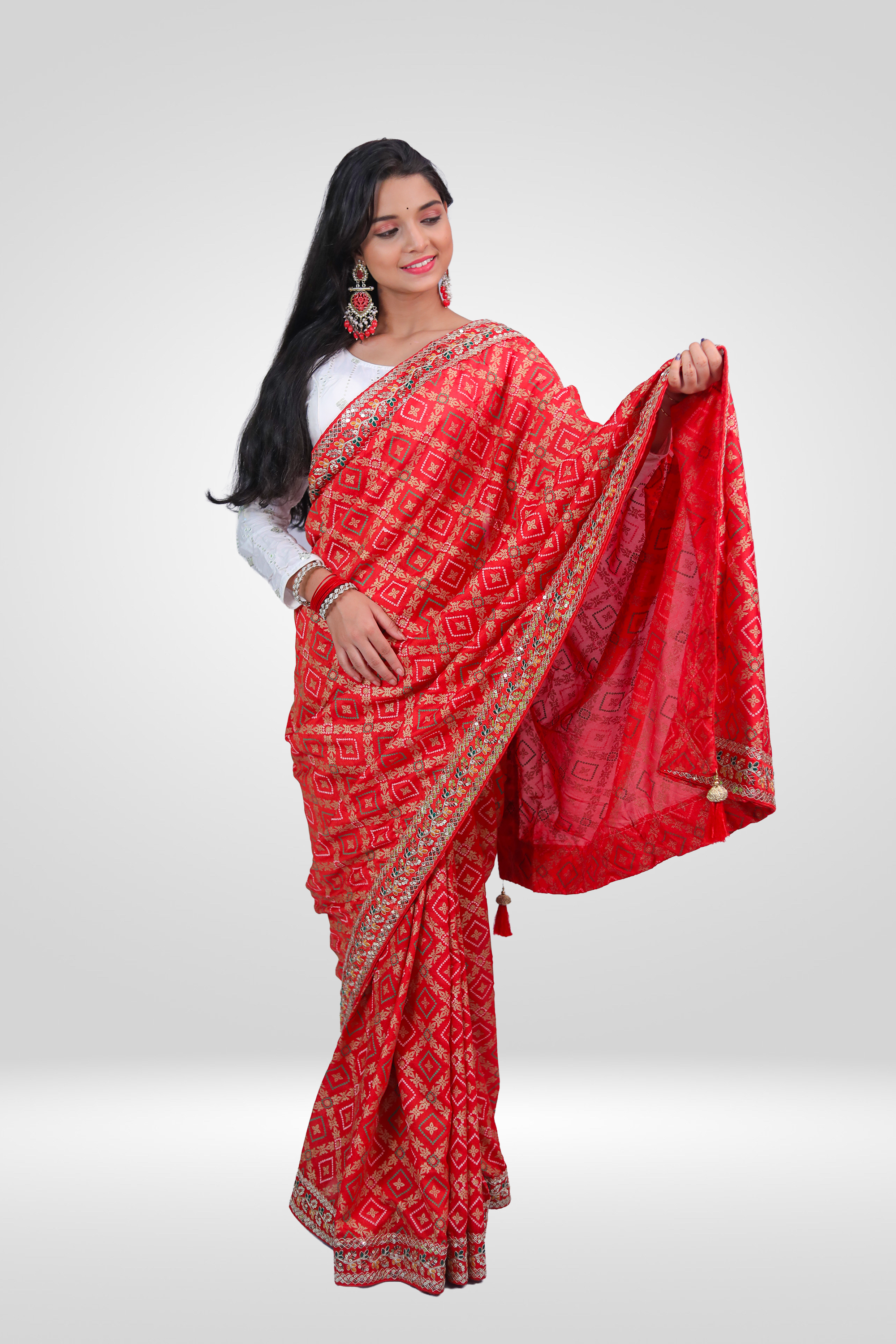 Rangrez Mirror Bandhani Saree
