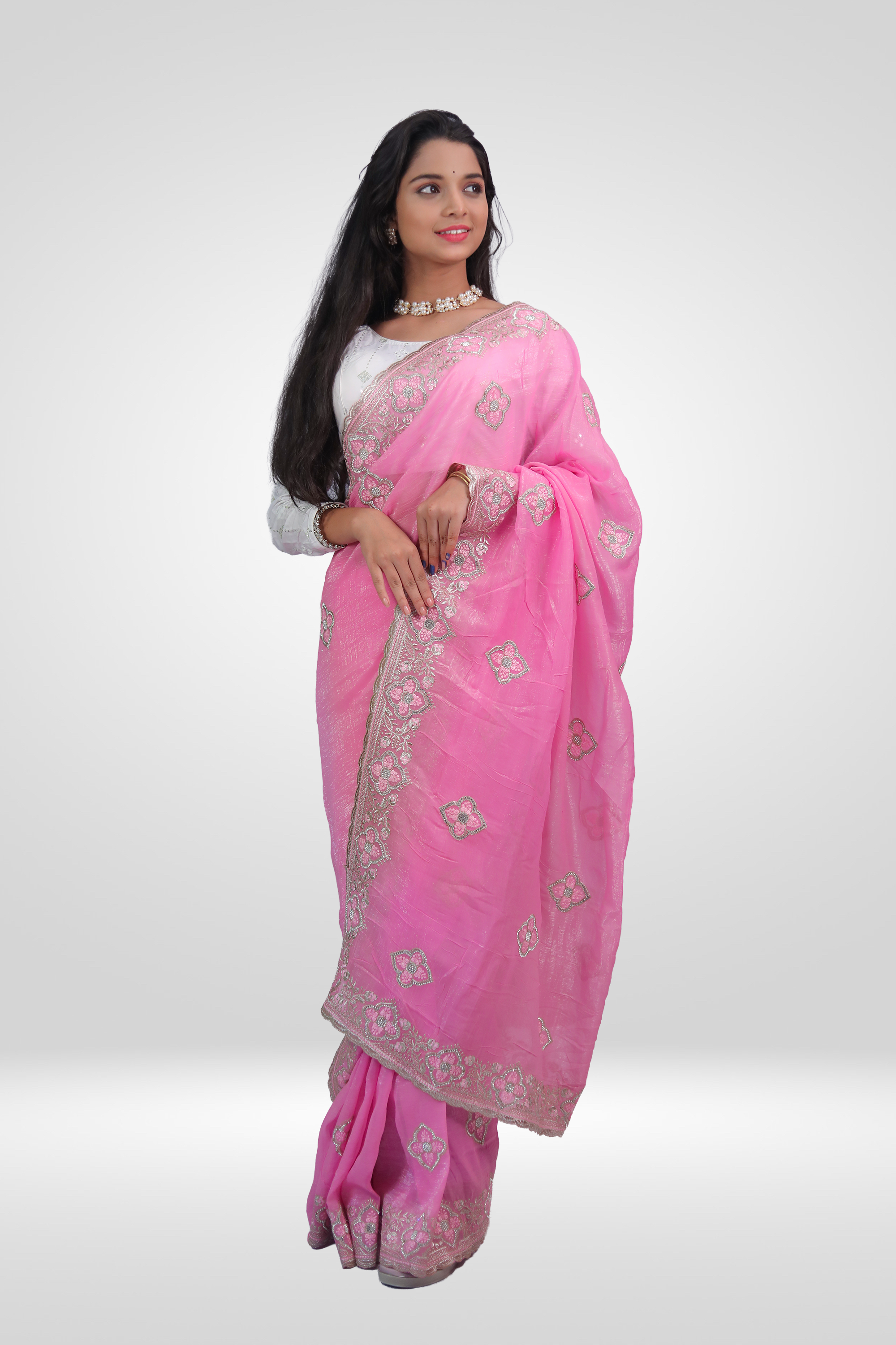 Rosy Petal Embroidered Saree