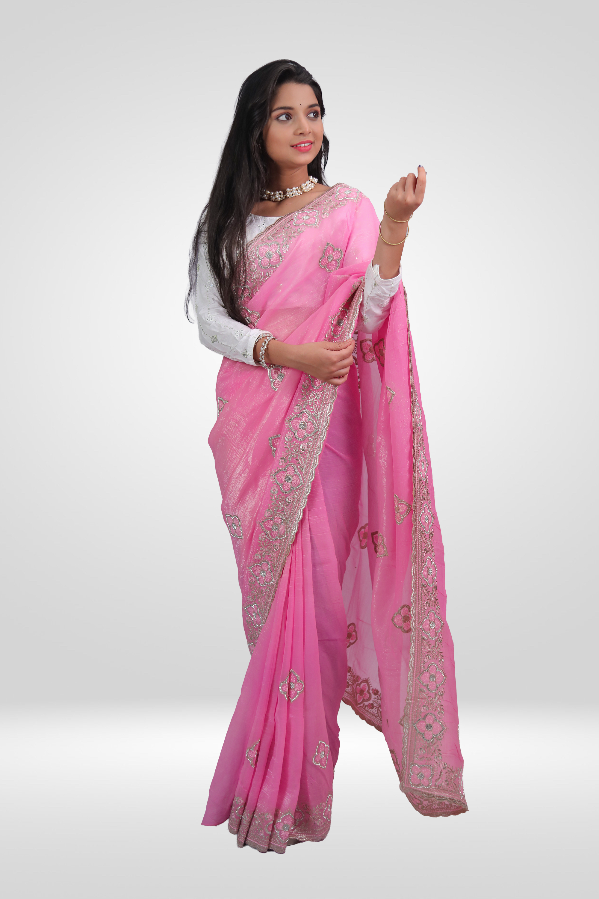 Rosy Petal Embroidered Saree