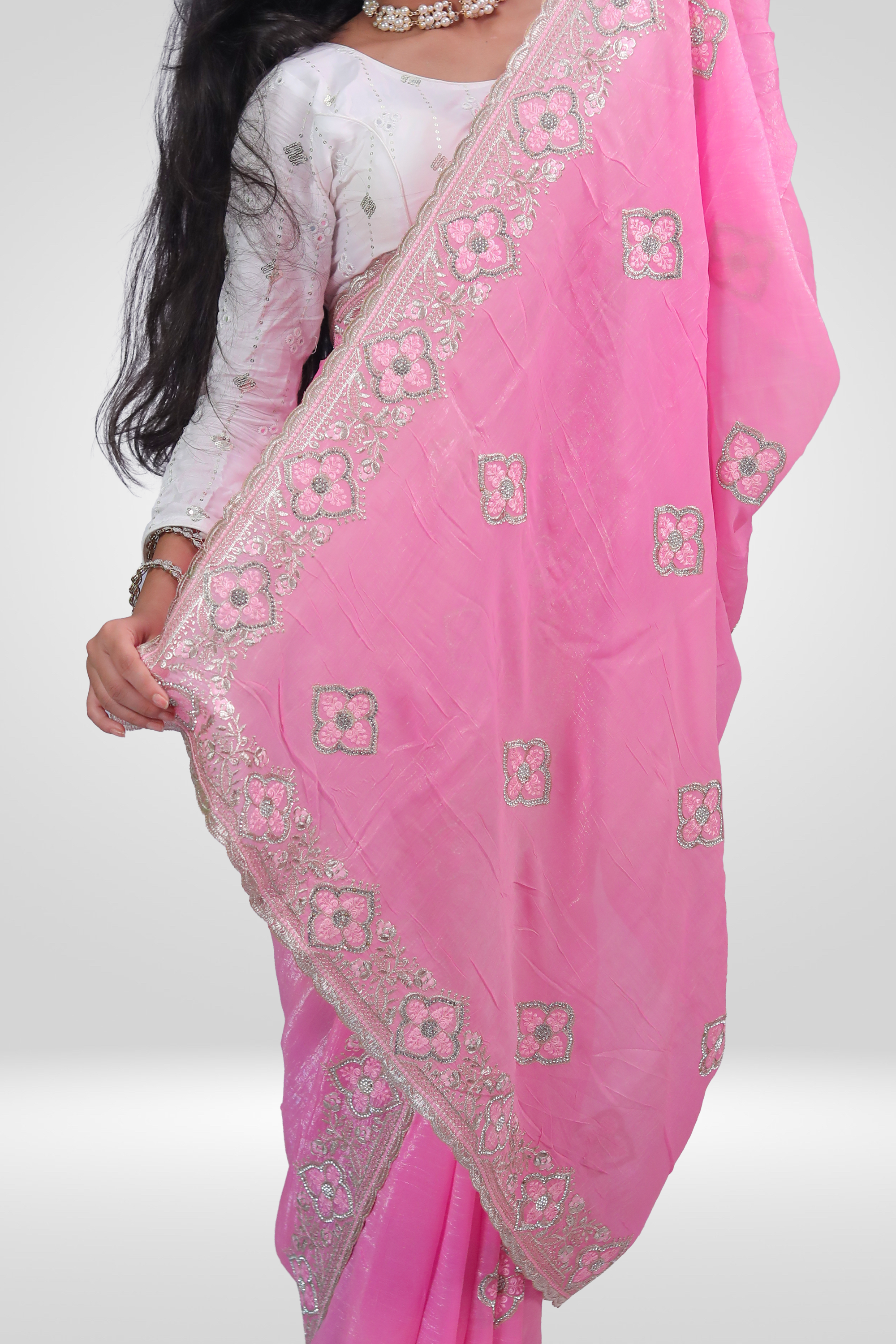 Rosy Petal Embroidered Saree