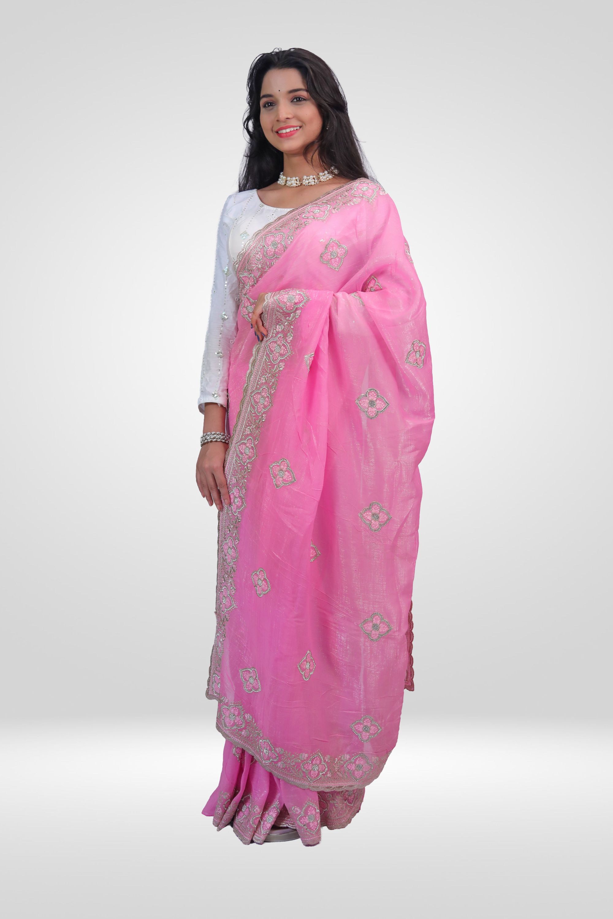 Rosy Petal Embroidered Saree