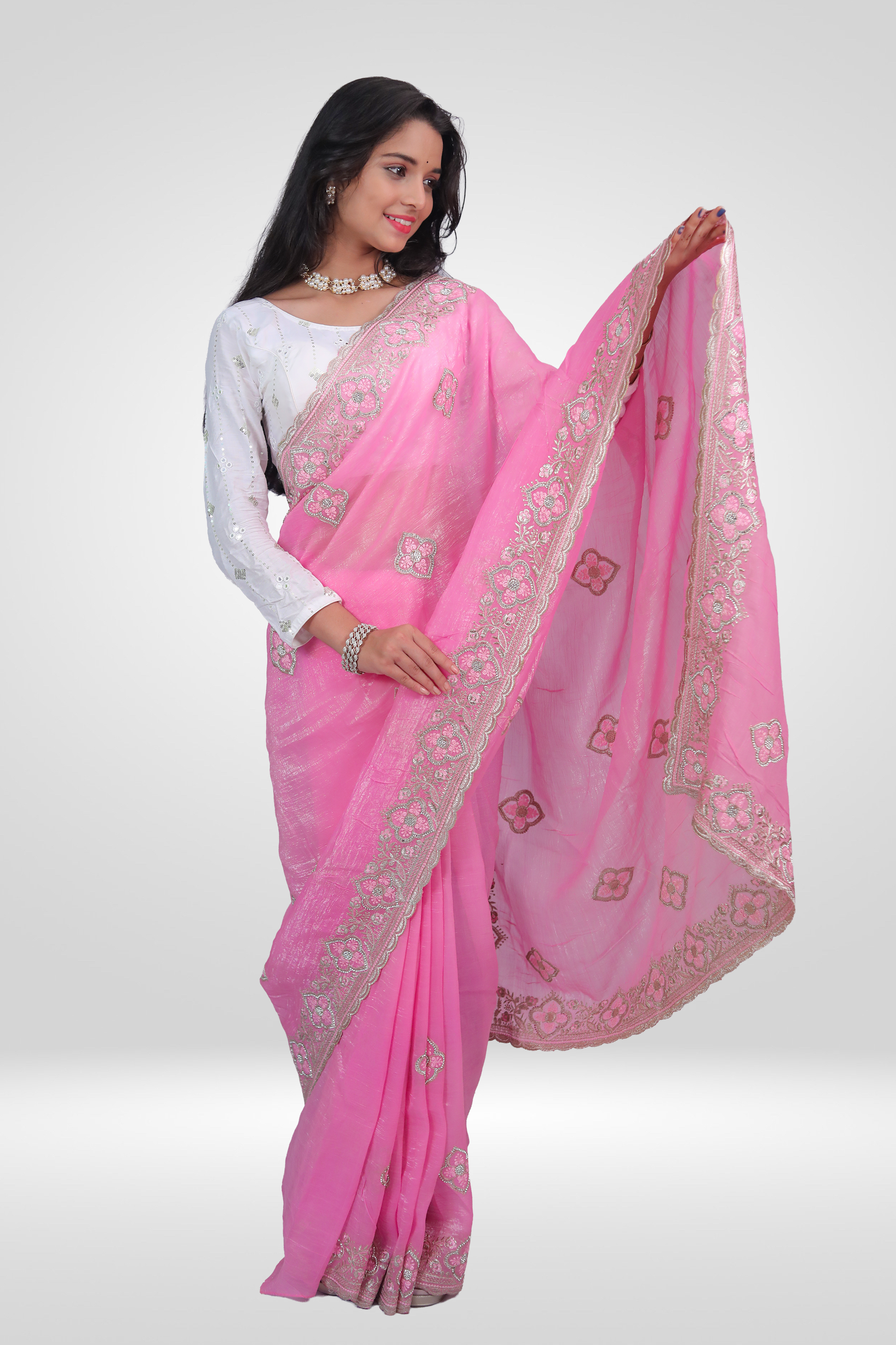 Rosy Petal Embroidered Saree