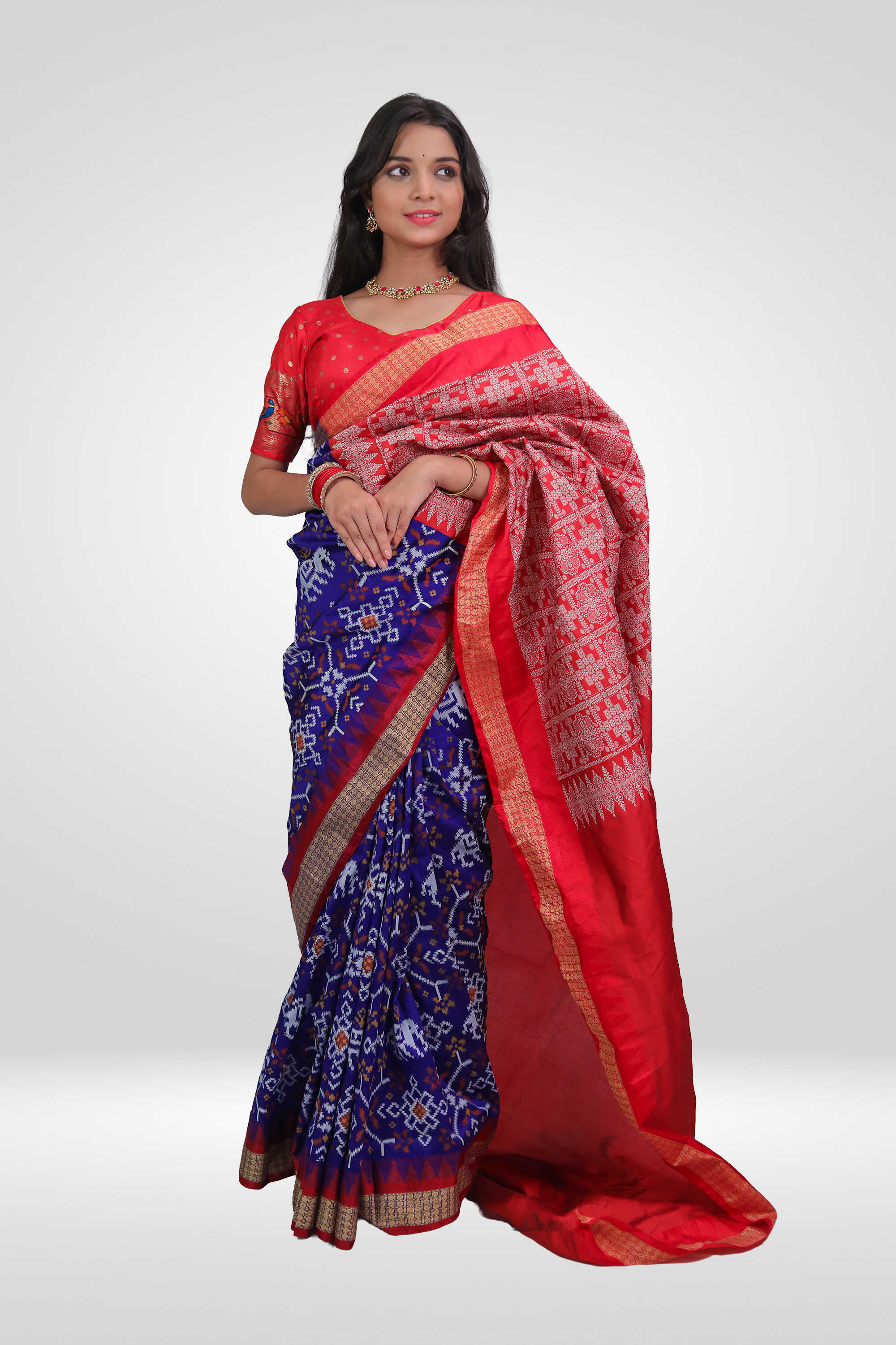 Royal Red-Blue Sambalpuri  Saree