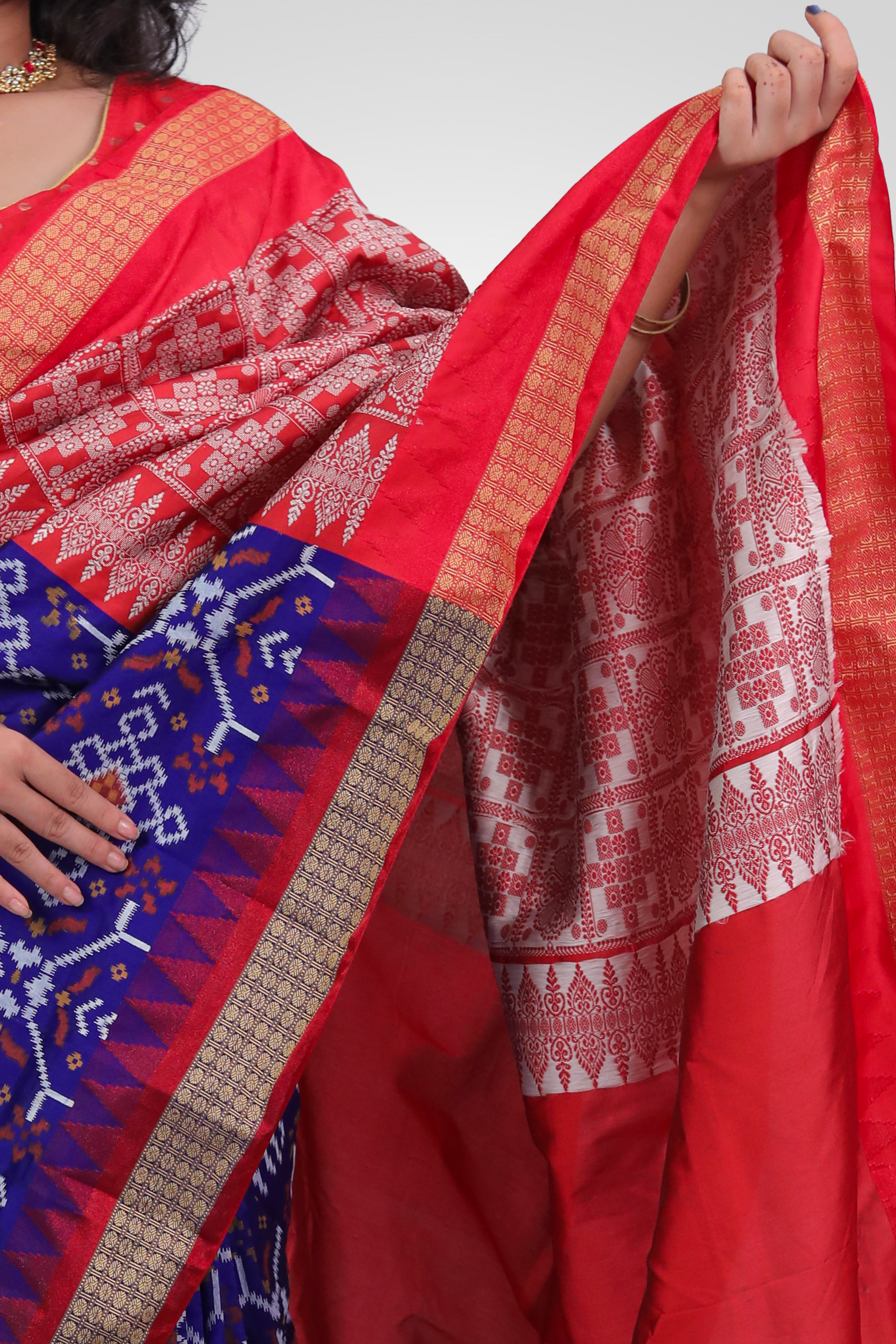 Royal Red-Blue Sambalpuri  Saree
