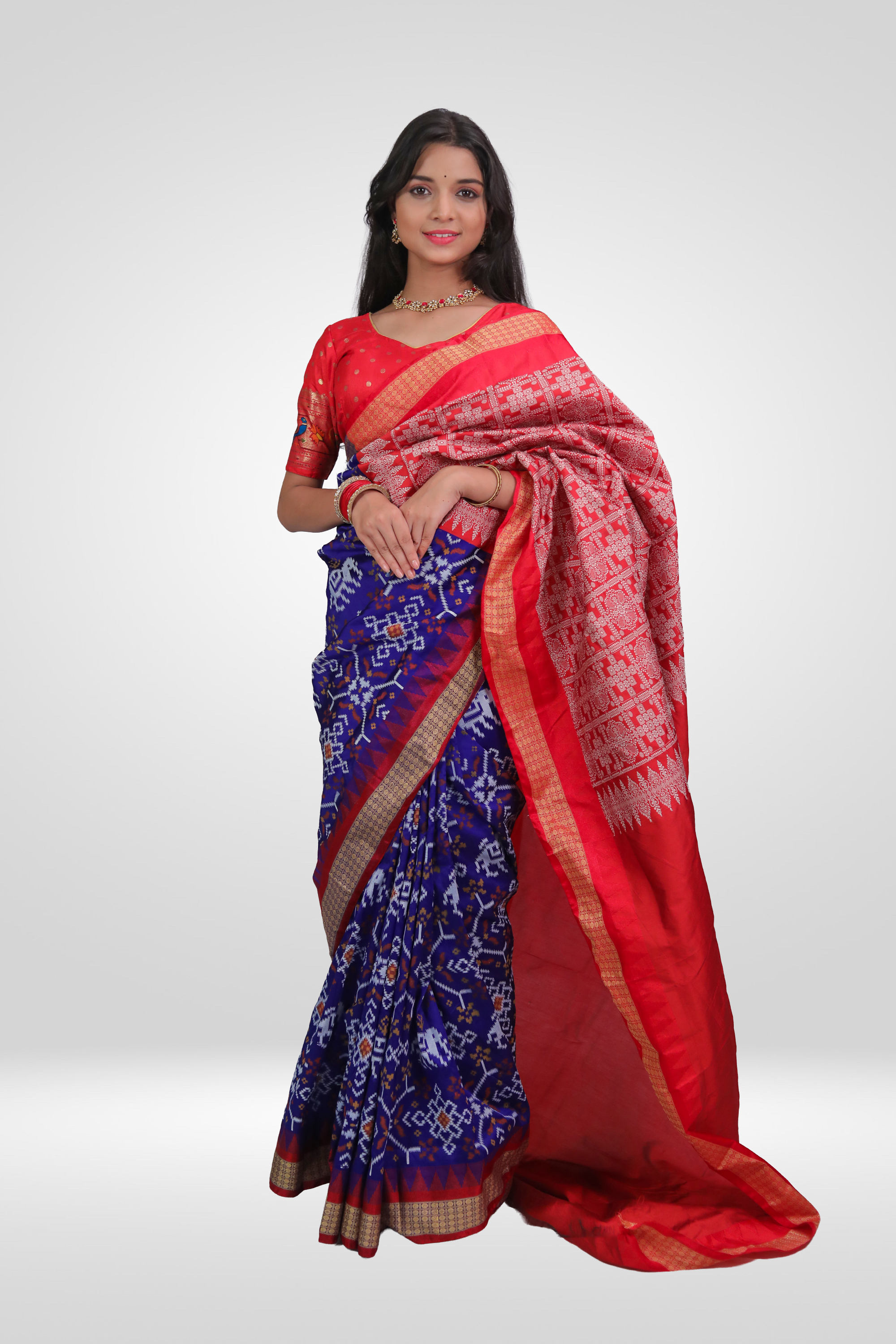 Royal Red-Blue Sambalpuri  Saree