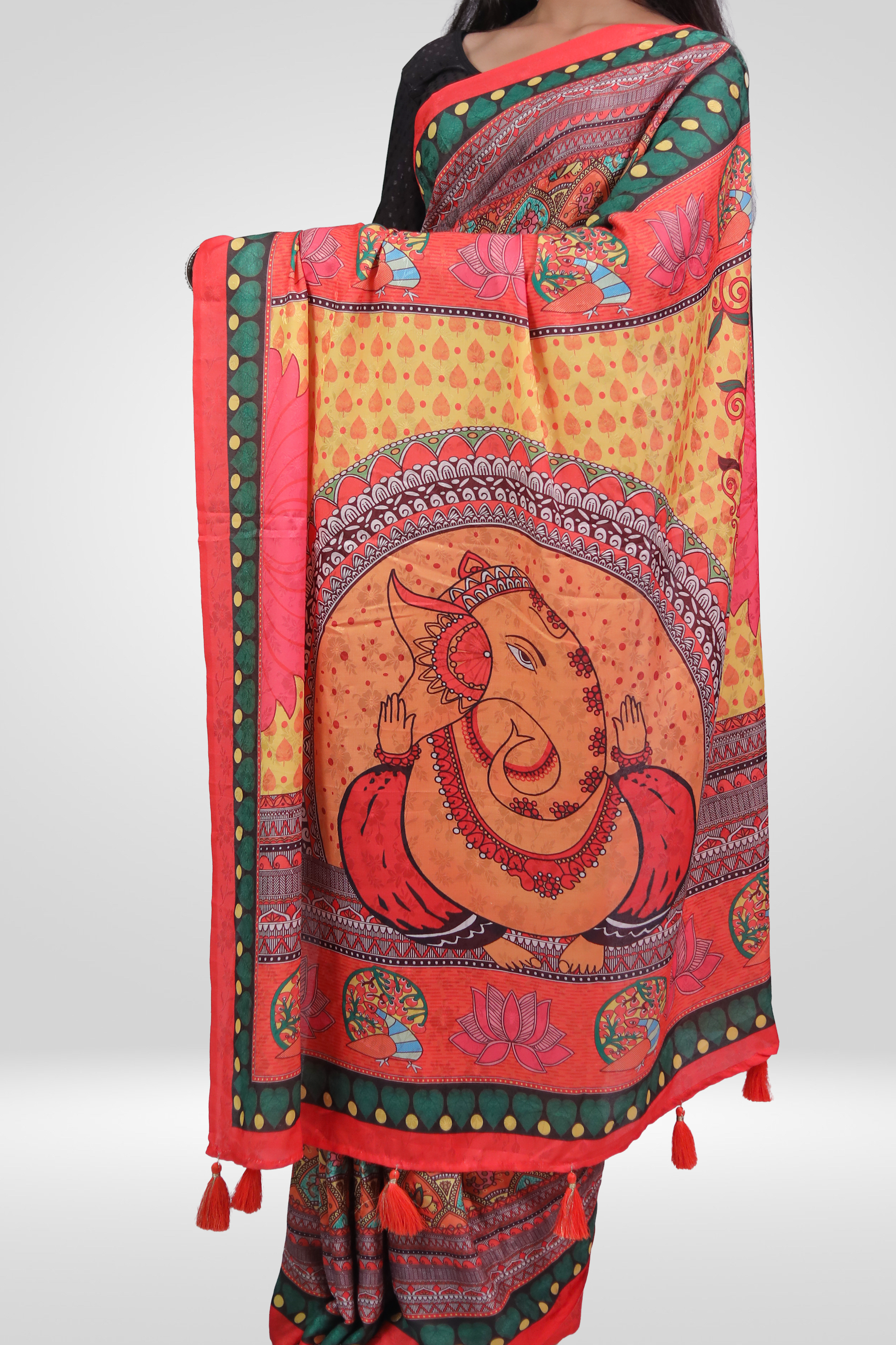 Divine Ganesha Art Silk Saree