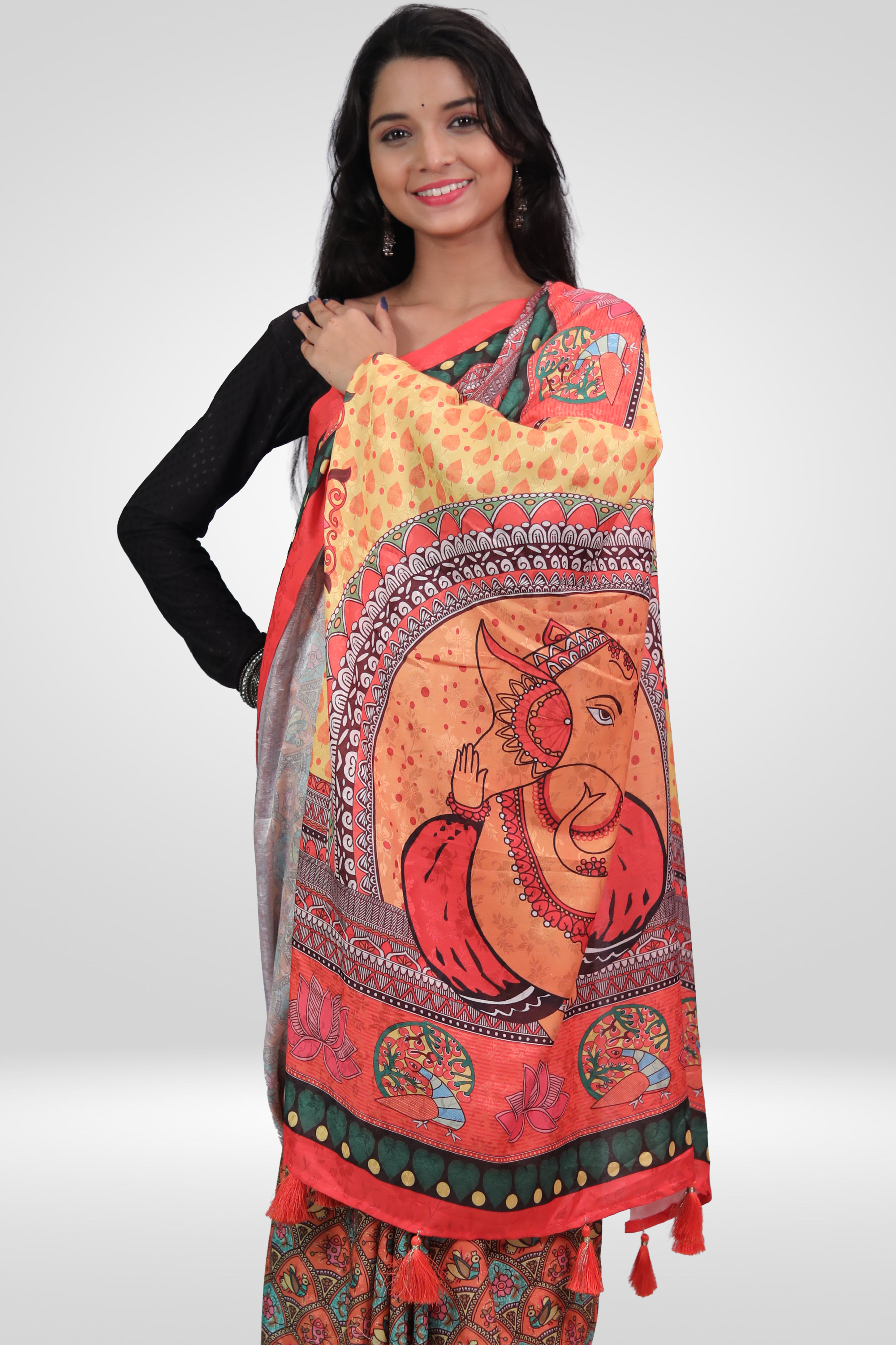 Divine Ganesha Art Silk Saree