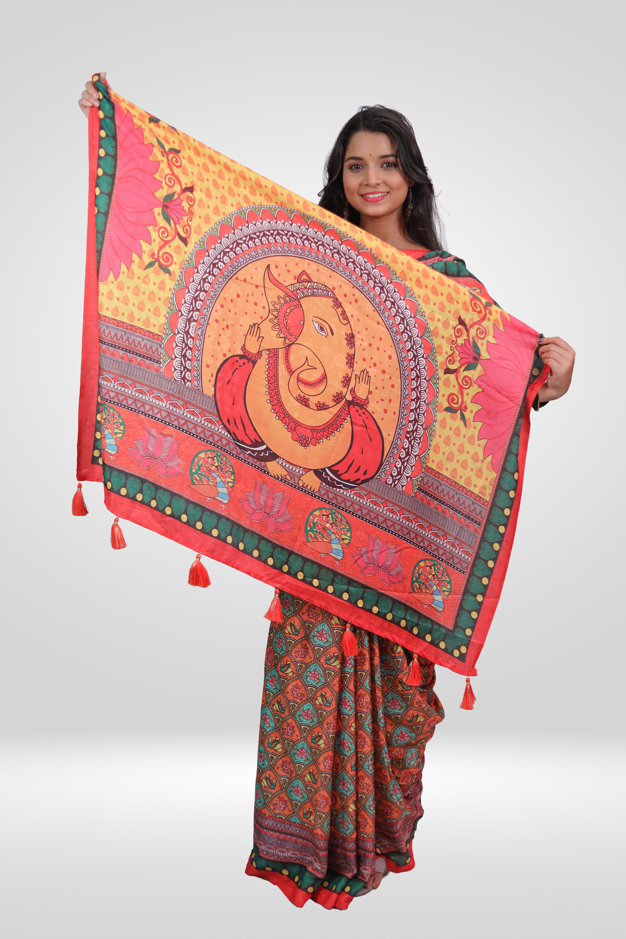 Divine Ganesha Art Silk Saree