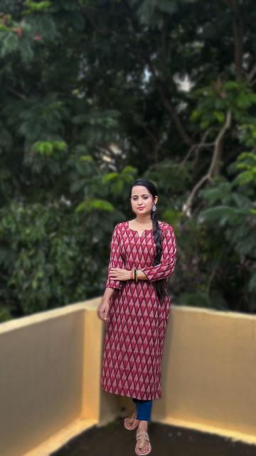 Maroon Ikkat Straight Kurti