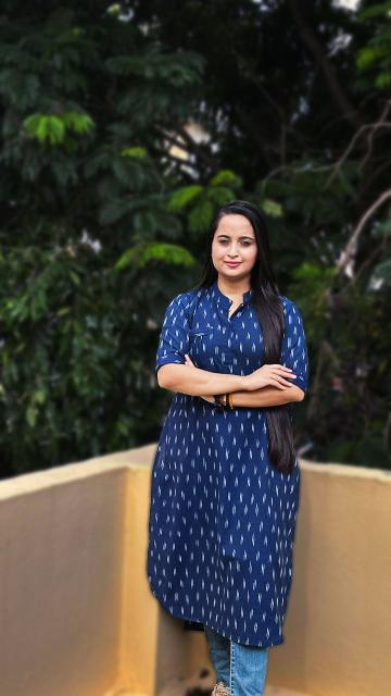Navy Blue Ikkat Straight Kurti