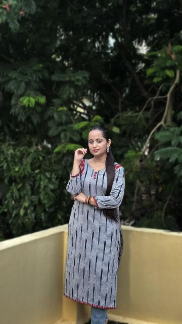 Grey Ikkat Straight Kurti