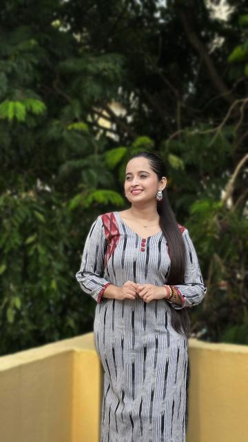 Grey Ikkat Straight Kurti