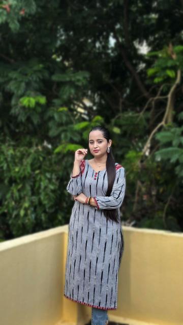 Grey Ikkat Straight Kurti