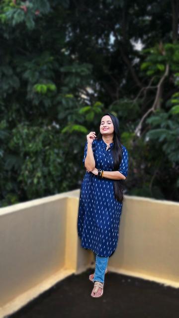 Navy Blue Ikkat Straight Kurti