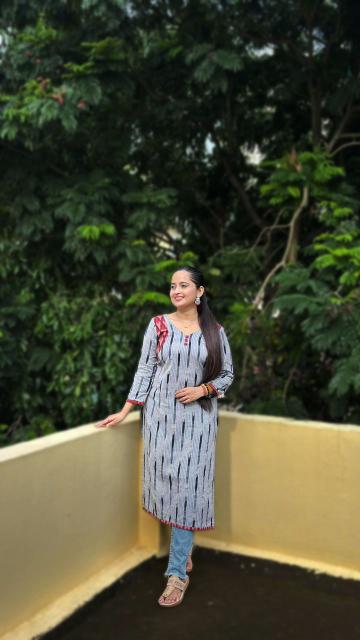 Grey Ikkat Straight Kurti