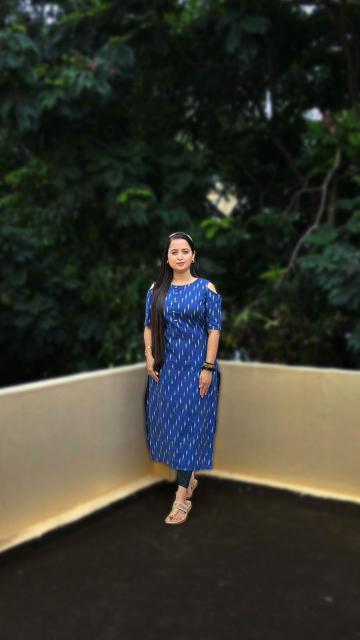 Blue Ikkat Cold-Shoulder Straight Kurti