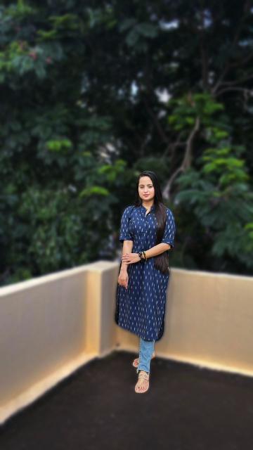 Navy Blue Ikkat Straight Kurti