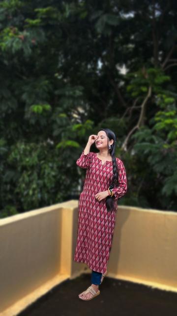 Maroon Ikkat Straight Kurti